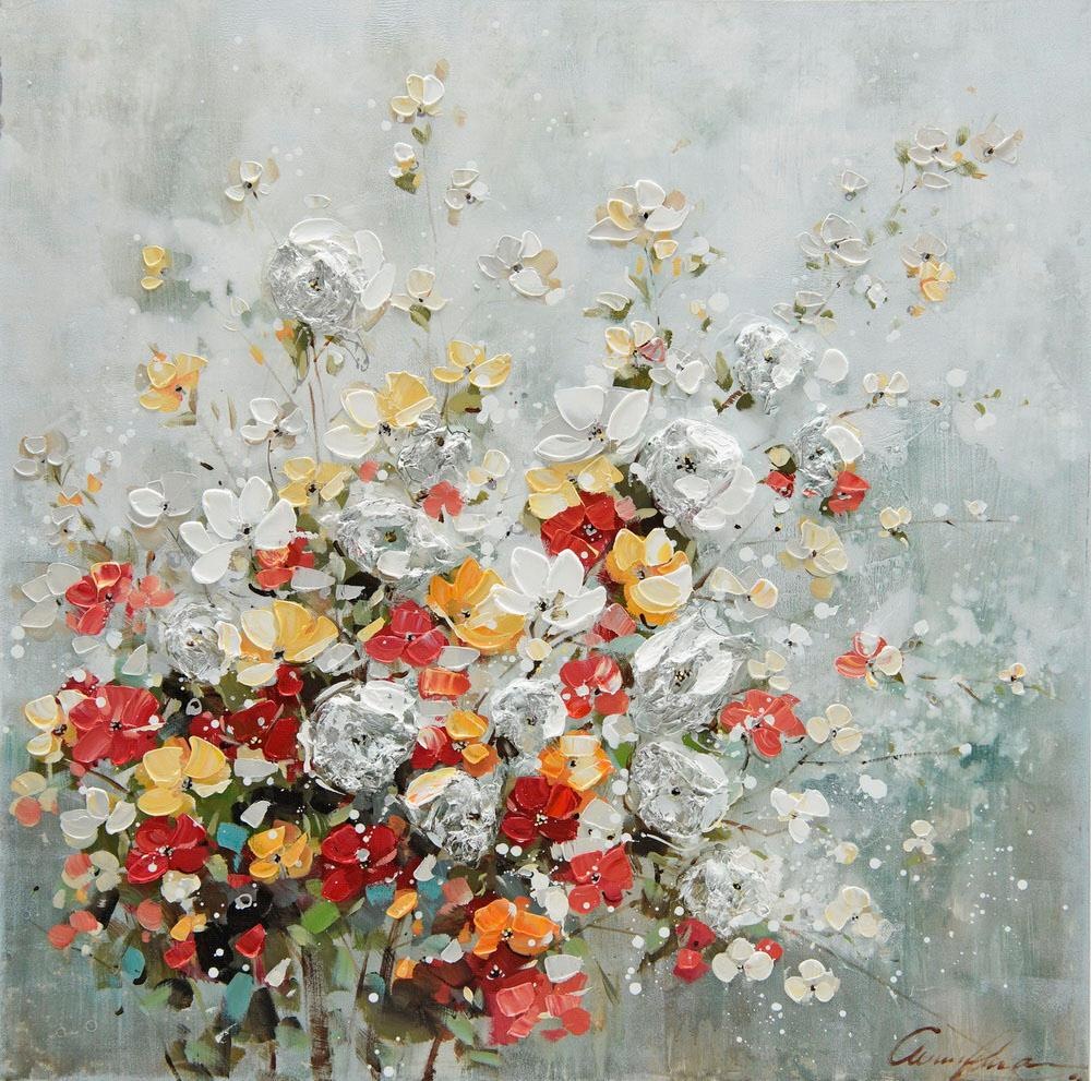 Image of Home affaire Ölbild »Florella«, Gemälde, handbemaltes Bild auf Leinwand, Motiv Blumen, 80x80 cm, Wohnzimmer bei Ackermann Versand Schweiz