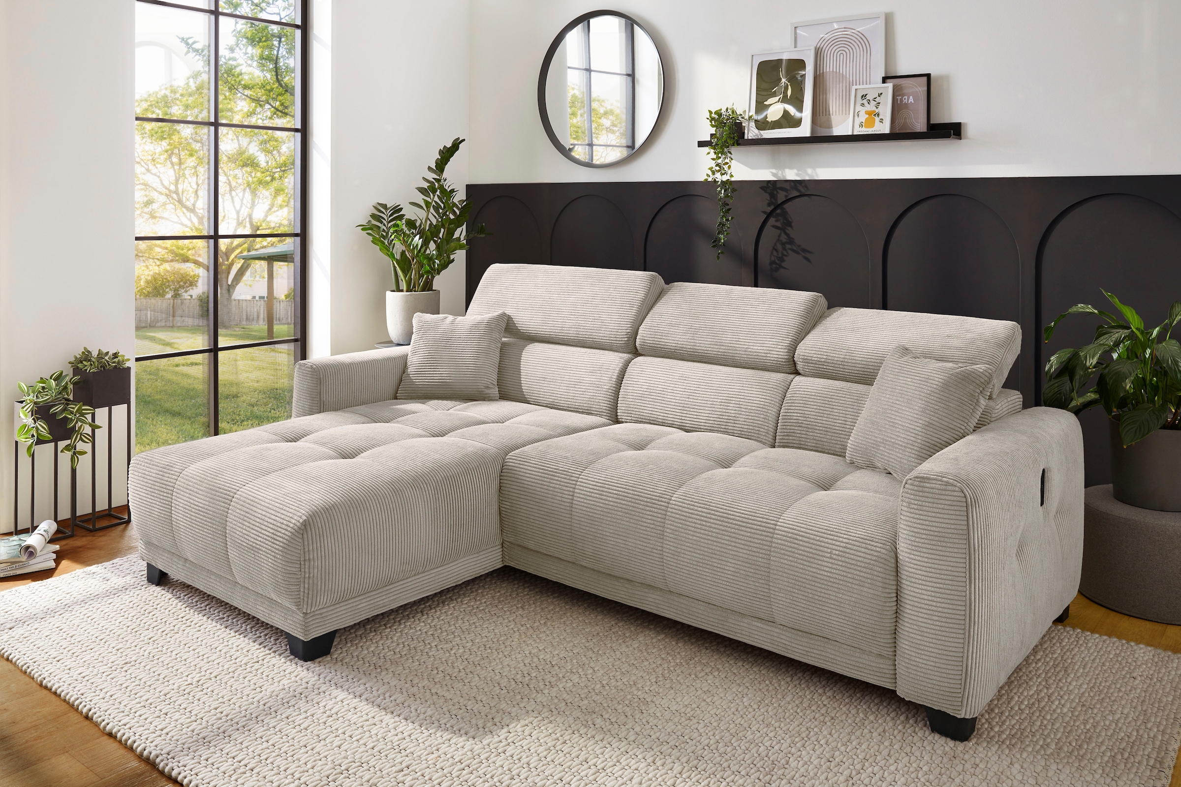 Jockenhöfer Gruppe Canapé d'angle »Cremona L-Form, B: 263 cm, mit 30 cm elektr. Sitztiefenverstellung« capacité de charge 140kg par siège, réglage de l'appuie-tête & prise USB