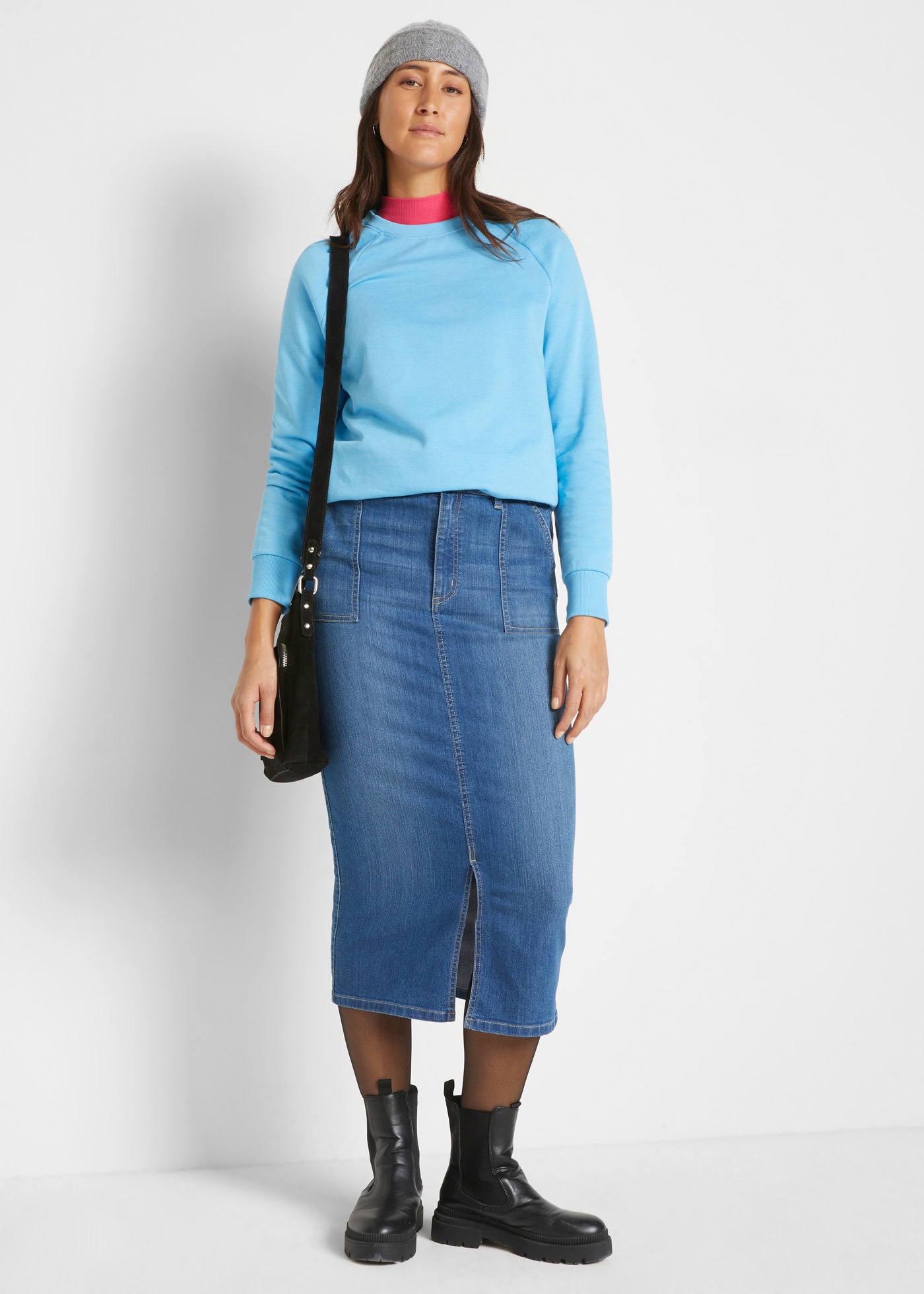 bonprix Jupe en jean Jeansrock mit Schlitz