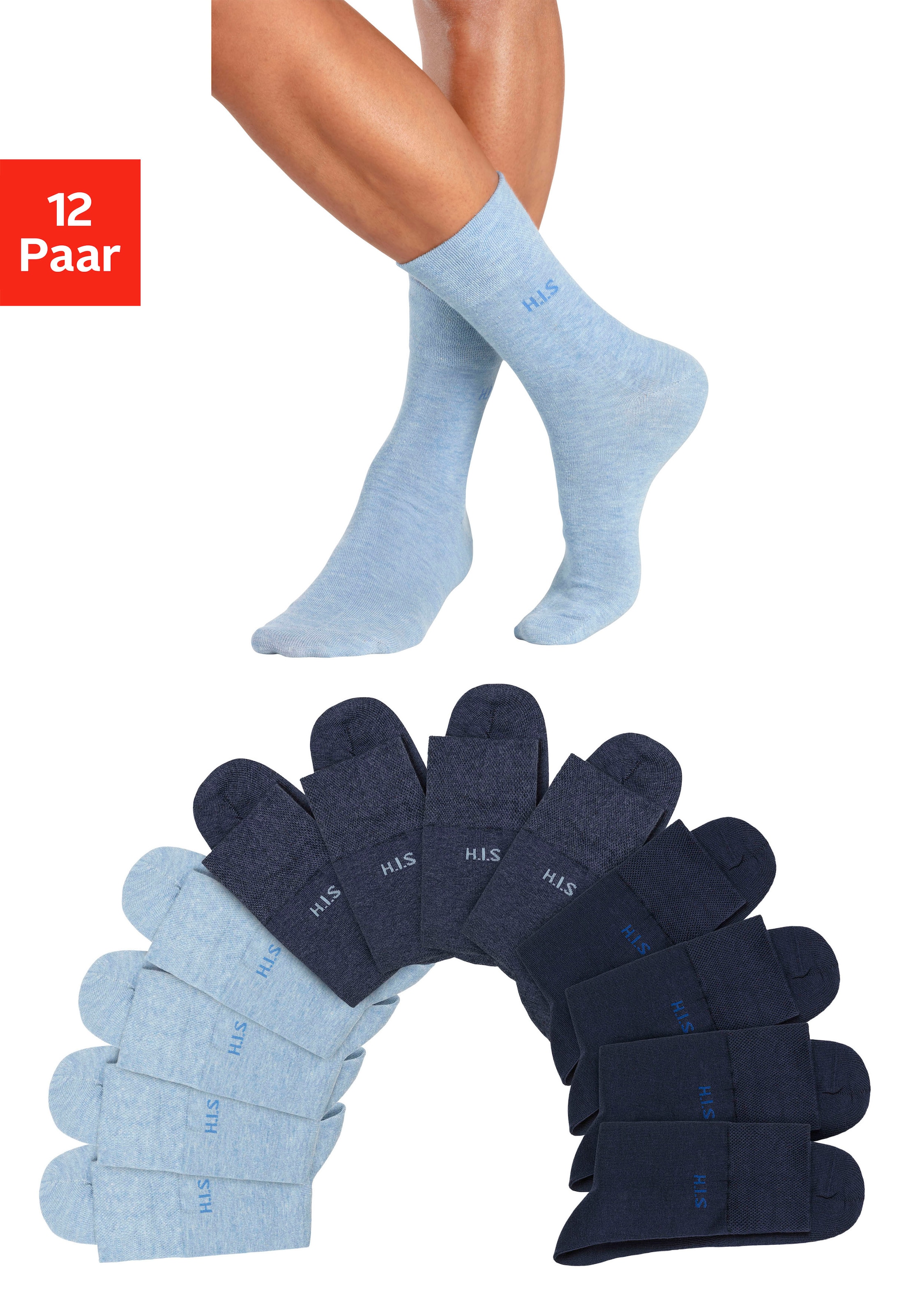 H.I.S Socken, (Packung, 12 Paar), ohne einschneidendes Gummi  versandkostenfrei auf