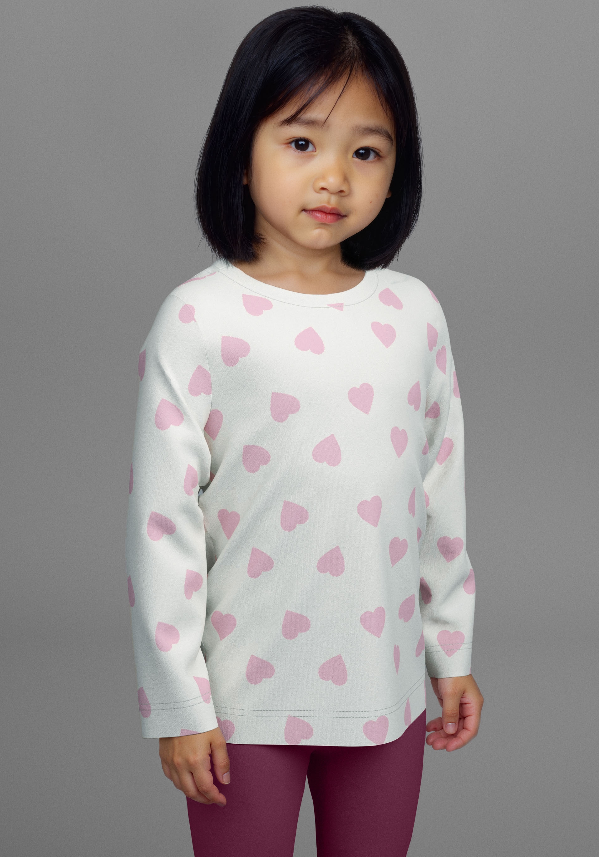 Image of KIDSWORLD Langarmshirt "2er Pack 1x Herzen + 1x Unifarben Shirts" 2 Stk. 2er Pack Shirts mit Herzen