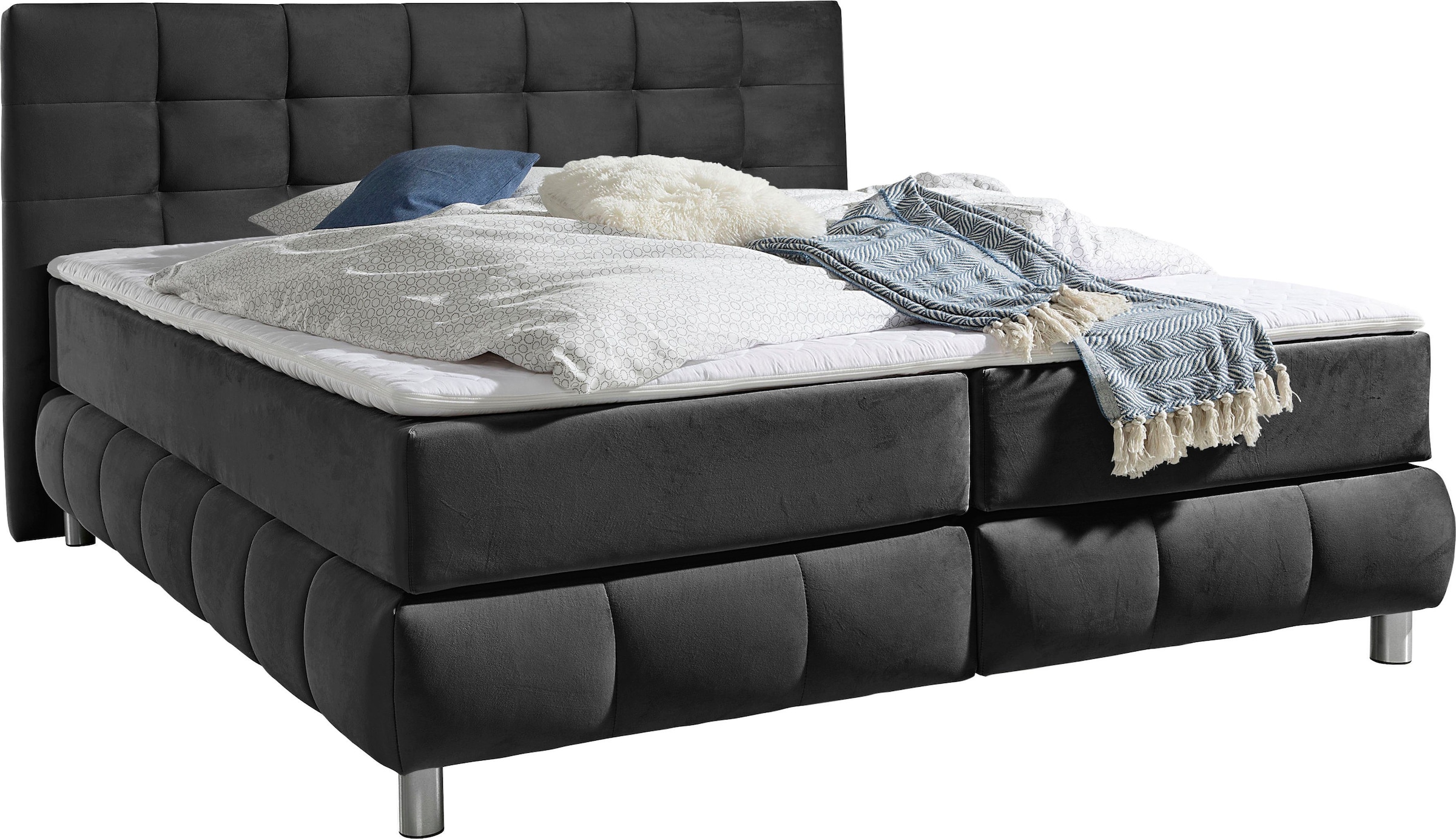 andas Boxspringbett »Salo XXL«, in Samtoptik oder Struktur, 6 Breiten in Überlänge 220cm, 4 Härtegrade