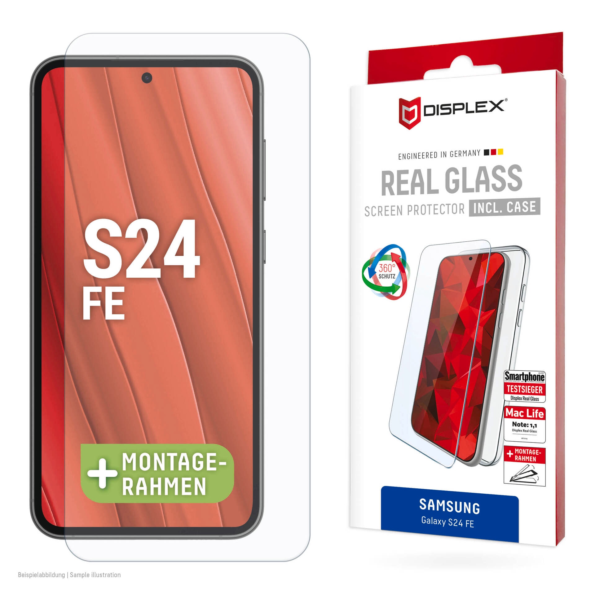 Image of Displex Displayschutzglas "Real Glass + Case" für Samsung Galaxy S24 FE Displayschutzfolie, Schutzfolie, Bildschirmschutz, kratz- & stossfest