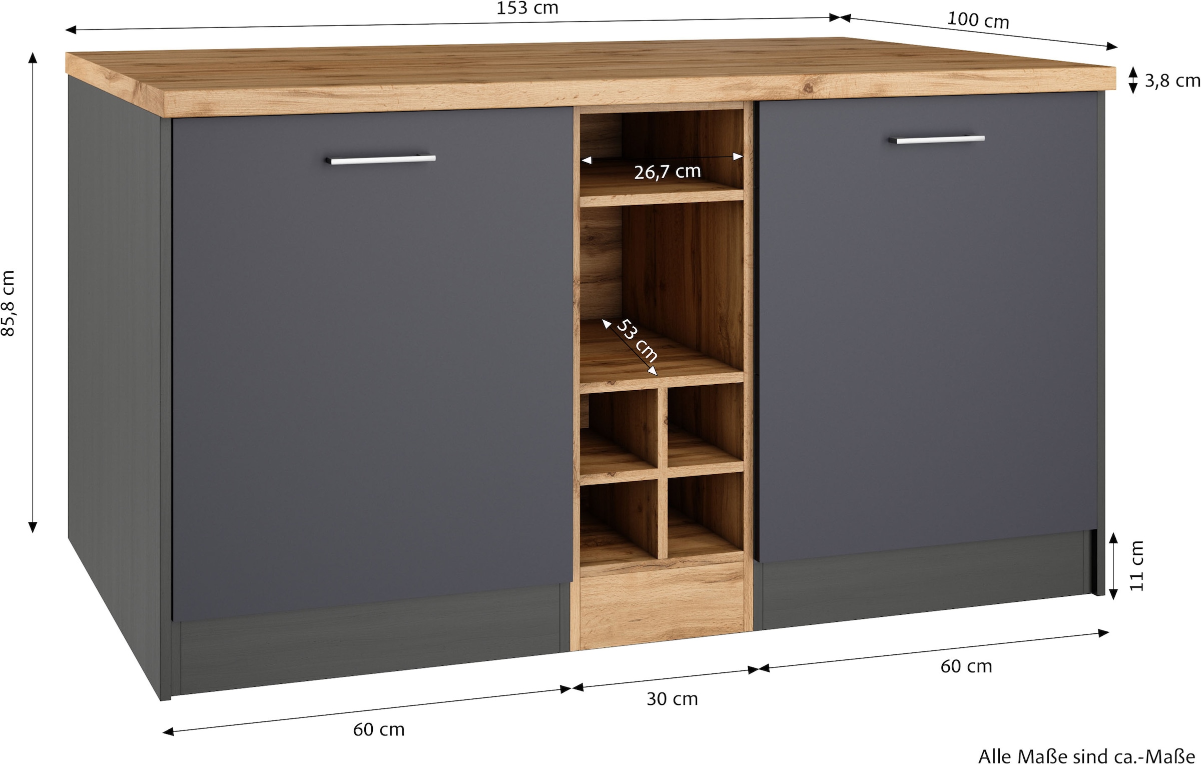 KOCHSTATION Ilot de cuisine »KS-Milan« dimensions 153/100 cm, beaucoup d’espace de rangement, lieu central : cuisine