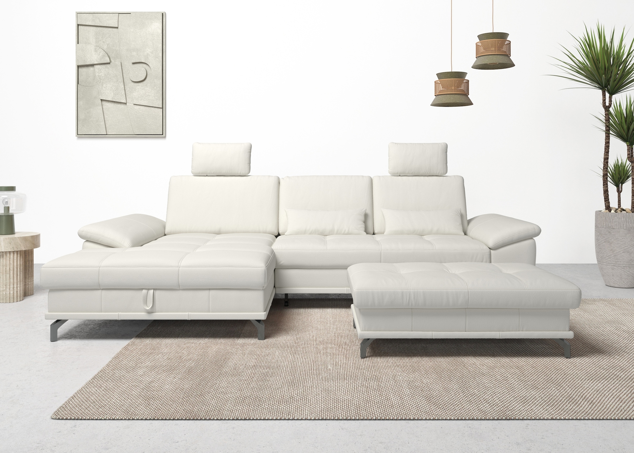 Places of Style Ecksofa Costello, mit Sitztiefenverstellung und Armlehnfunktion, incl. 3 Nierenkissen