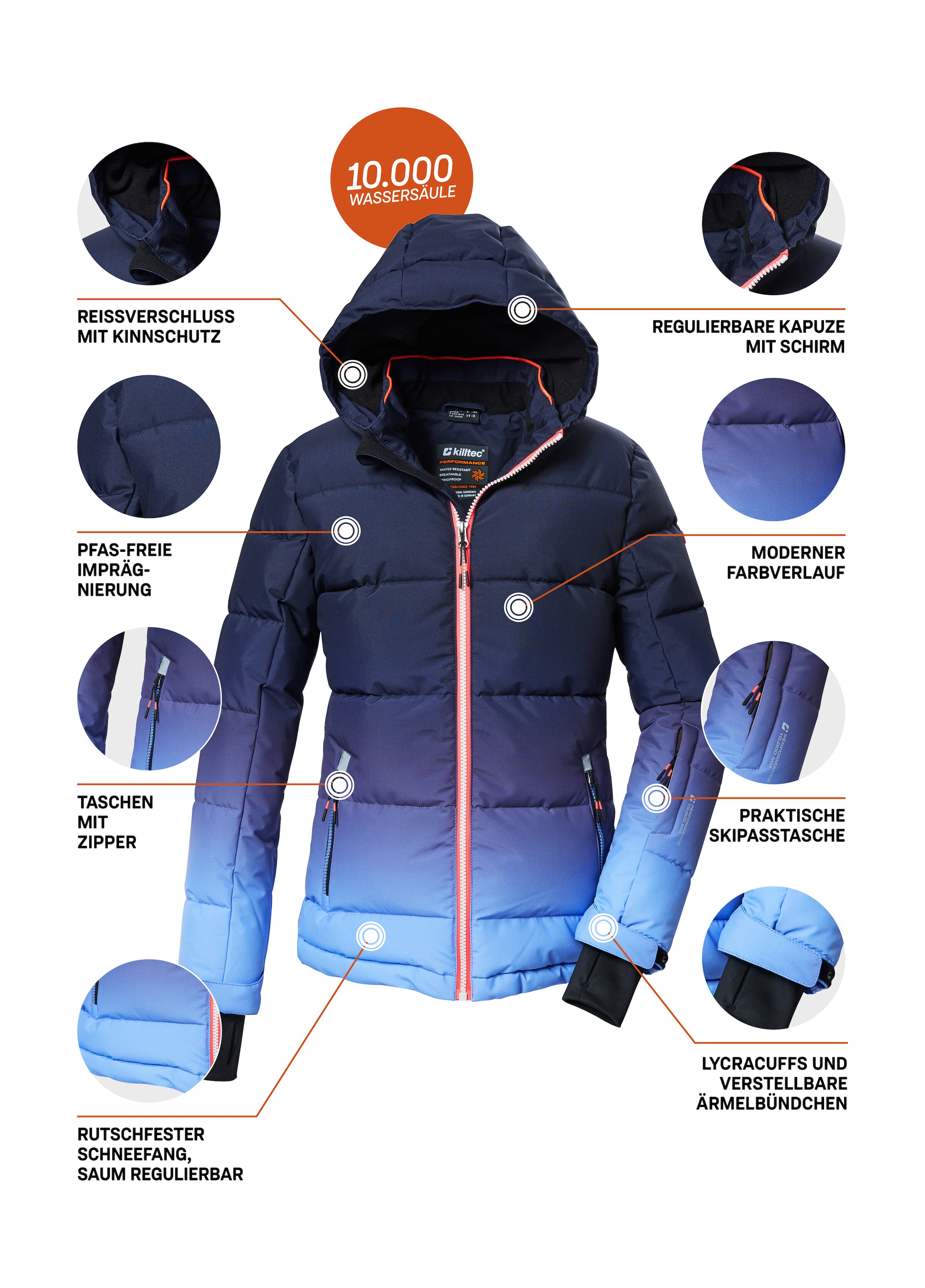 Killtec Skijacke »KSW 330 GRLS SKI QLTD JCKT« Wasserabweisende Winterjacke, atmungsaktiv, verstellbare Kapuze