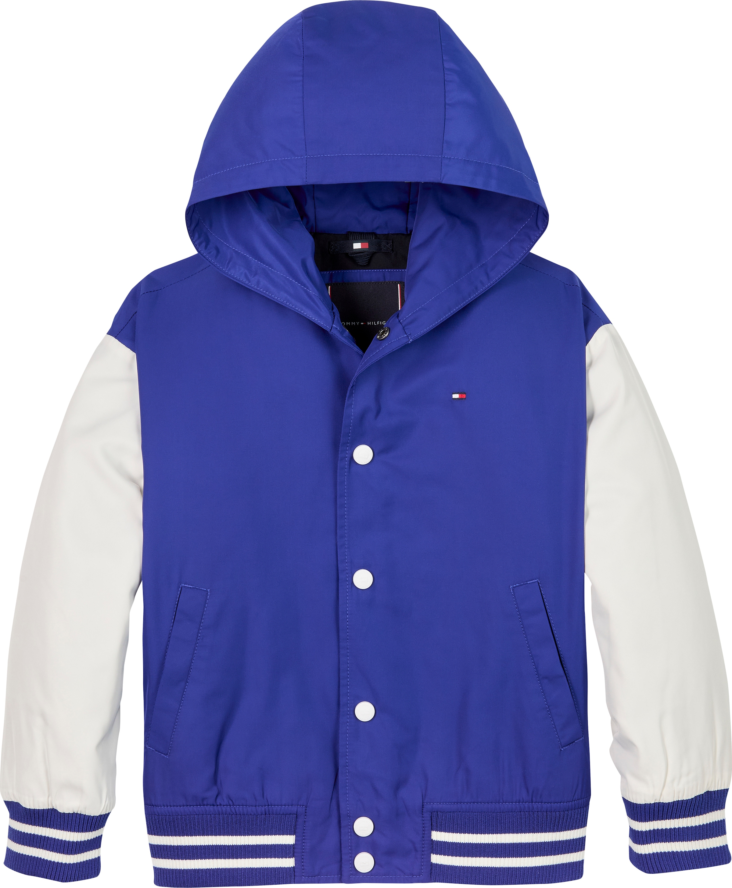 Tommy Hilfiger Bomberjacke »HOODED GRAPHIC BOMBER«, mit Kapuze, mit grossem Logo, Kontrast-Streifen