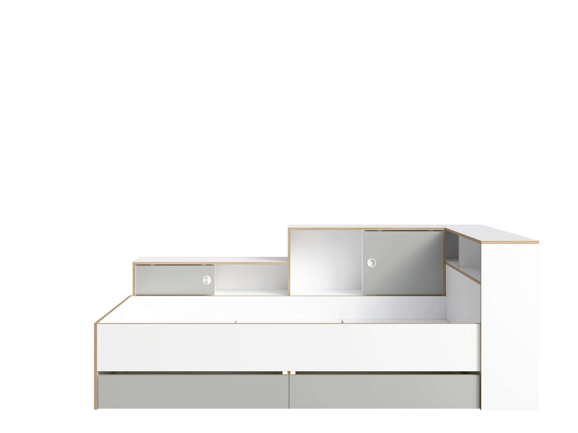 Home affaire Jugendbett »ELLETE Stauraumbett 90x200 cm, Masse B/T/H: 231,5/125,5/88,5 cm«, Bett ohne Matratze mit 2 Schubladen, 2 Türen und 6 Fächer