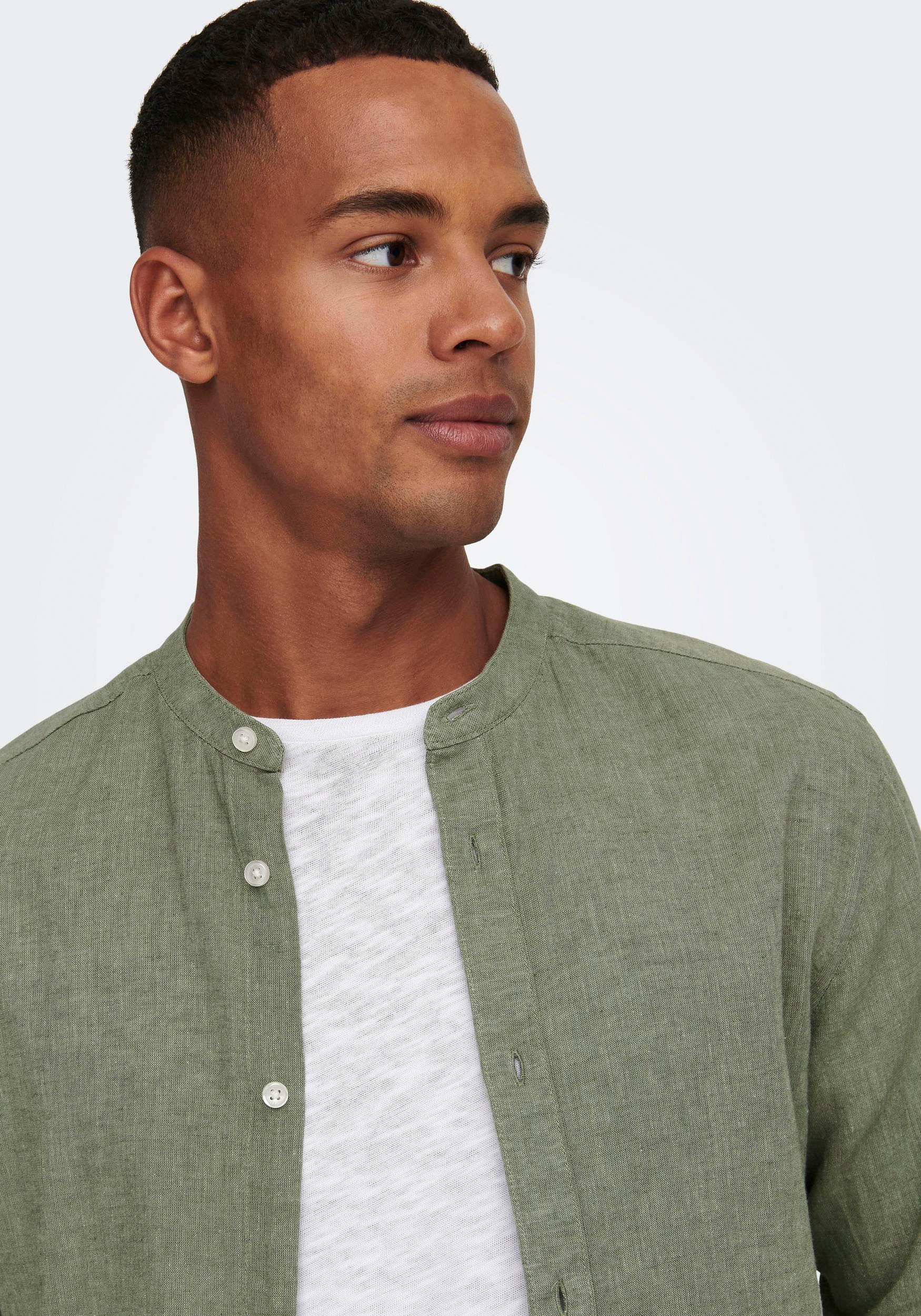 ONLY & SONS Langarmhemd »ONSCAIDEN LS SOLID LINEN MAO SHIRT NOOS«