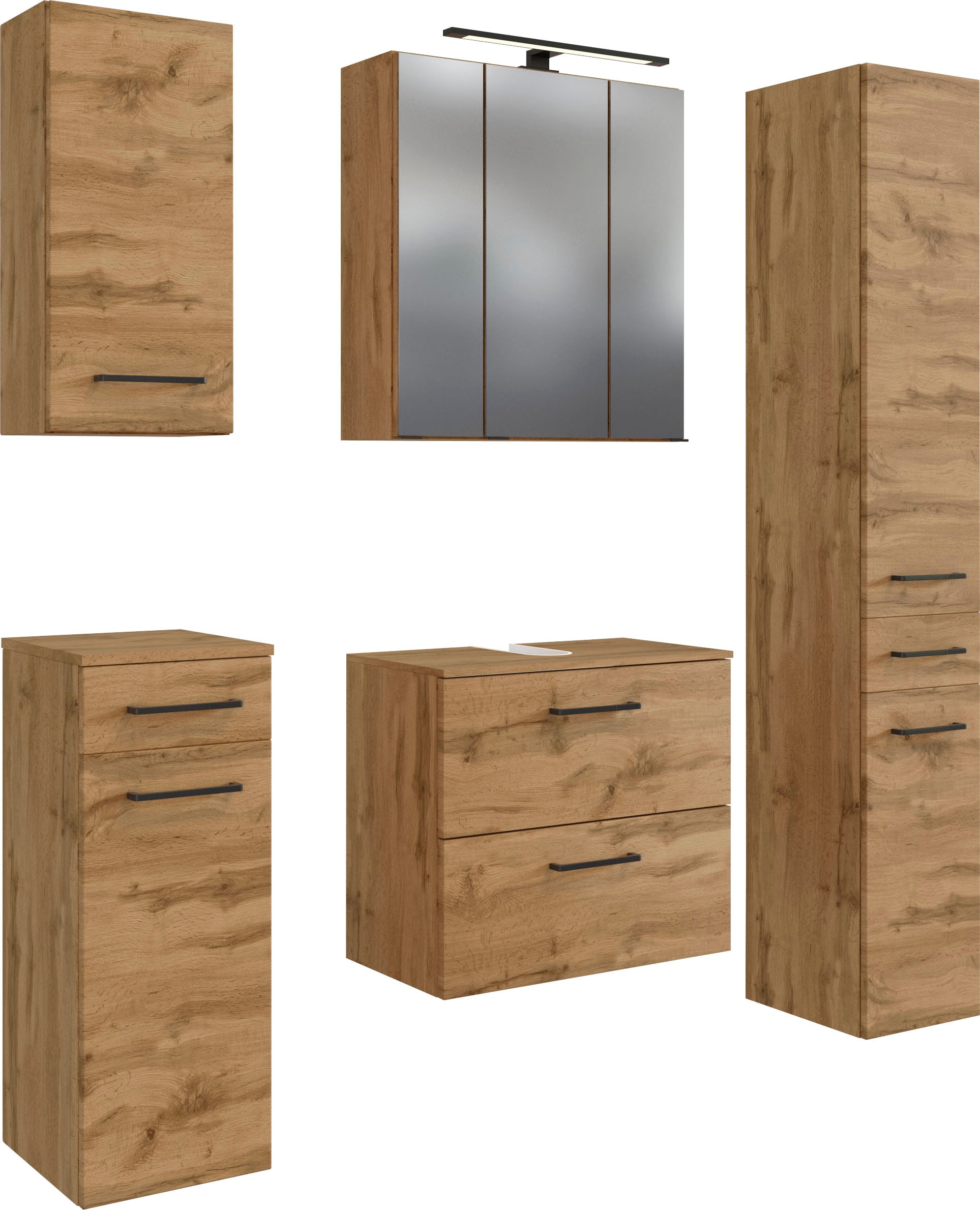 Image of welltime Badmöbel-Set "Chicago" Spiegelschrank, Unterbeckenschrank, Hängeschrank, Unterschrank etc., 5 Stk. tlg.