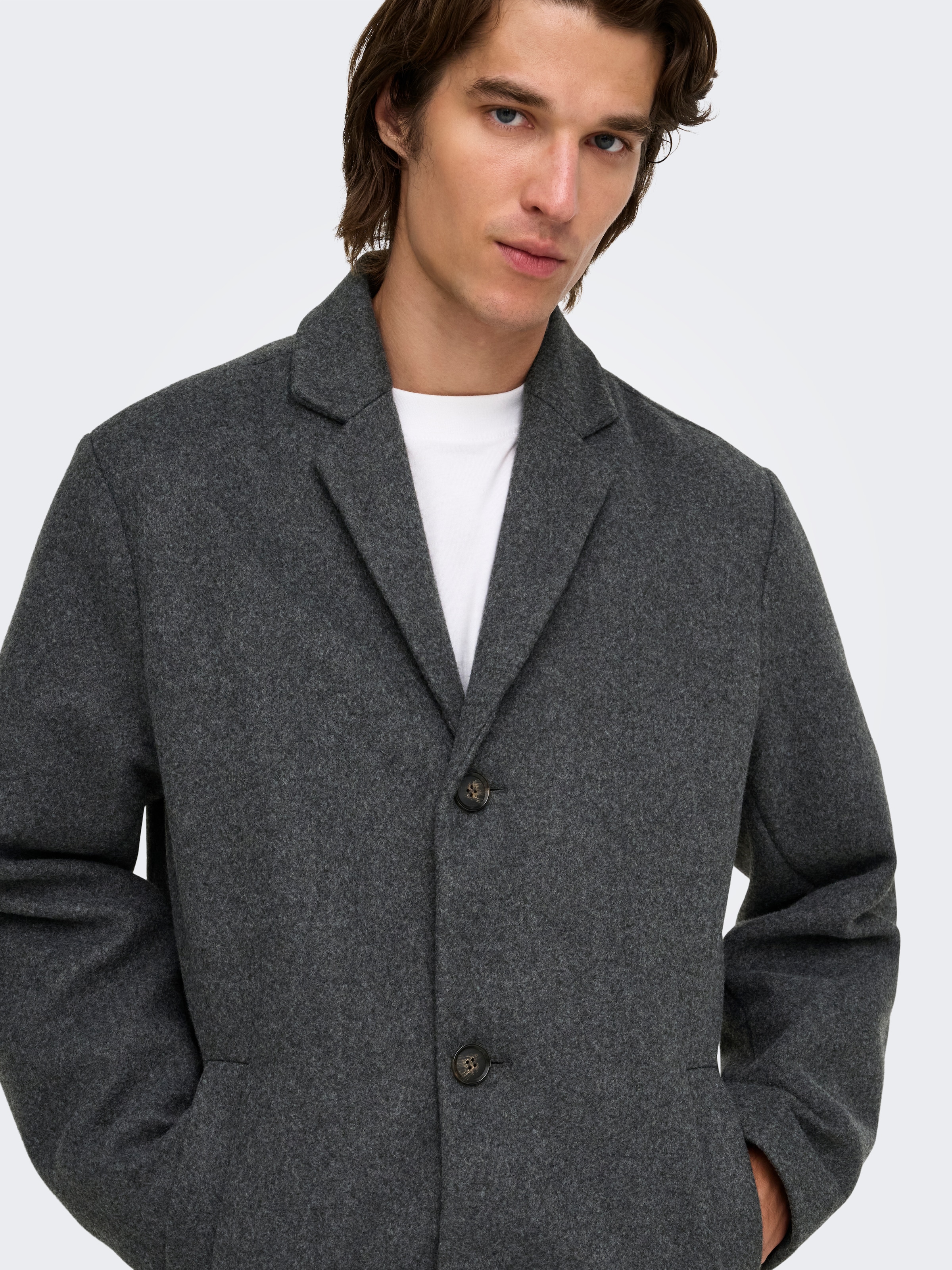 ONLY & SONS Manteau court »ONSMAYLON NEW WOOL COAT OTW OTL« Polyester, Knopfleiste
