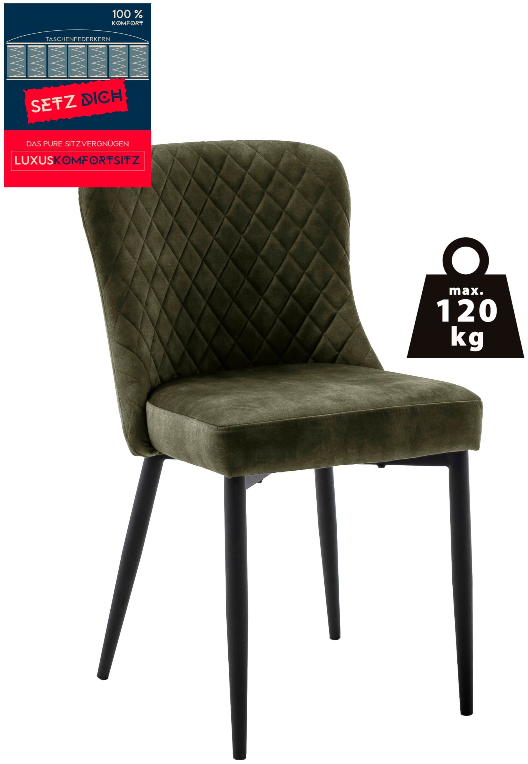 MCA furniture 4-Fussstuhl »ABOSHI Esszimmerstuhl (4er Set)«, (Set), 4 St., Veloursstoff, Taschenfederkern, Metall schwarz,Vintage-Veloursoptik,belastbar 120 kg