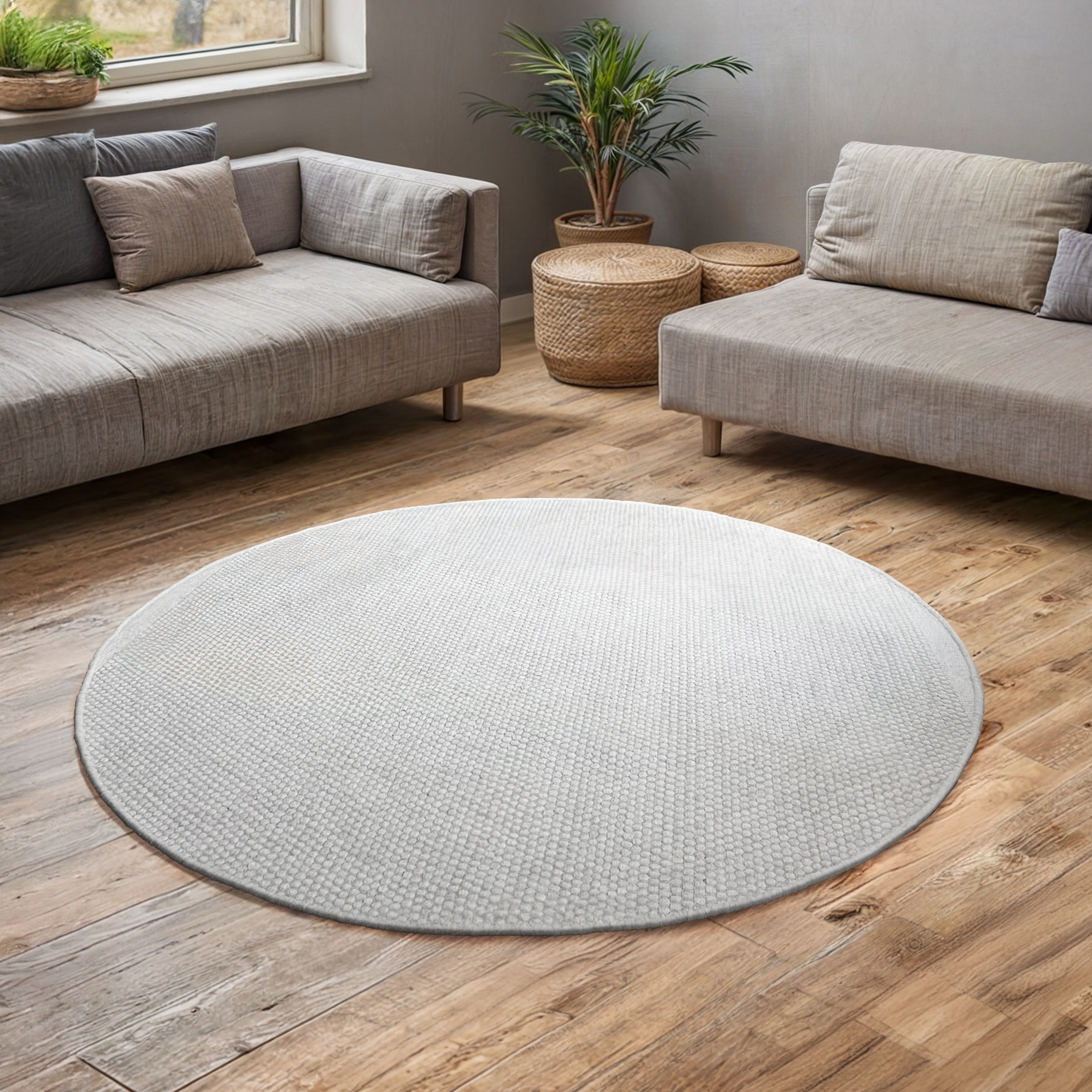 Image of GOODproduct Wollteppich "Woolscape 1" rund 10 mm Höhe Wendeteppich, handgewebte Qualität, Uni, 90% Wolle, Wohnzimmer