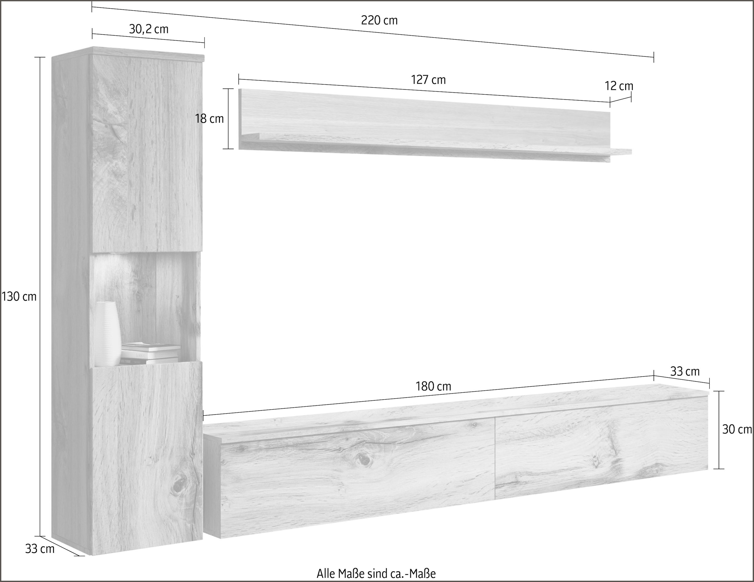 GOODproduct Meuble mural »PARIS, Vitrine Türanschlag links/rechts wechselbar« Ensemble complet, 3 cuis tlg.