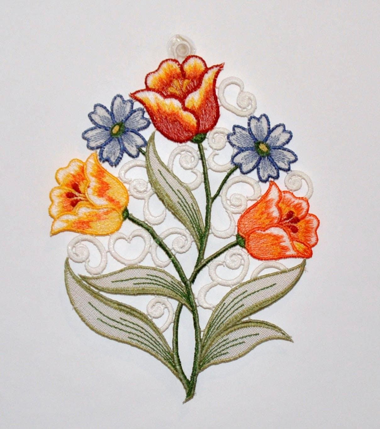 Image of Stickereien Plauen Fensterbild "Frühlingsstrauss Fensterbild" Fensterbild "Frühlingsstrauss"