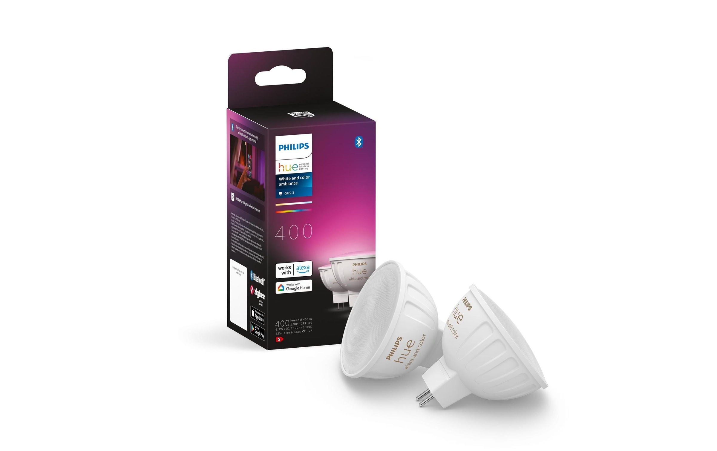 Philips Hue Smarte LED-Leuchte »White & Col. Amb. MR16 Doppelpackpack, 2x400 lm«