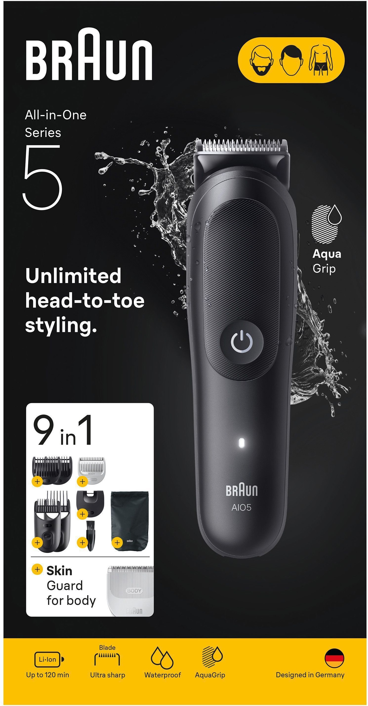 Braun Tondeuse à cheveux »Braun All-in-One Series 5, 9-in-1 Set« lame ultra tranchante, 120 min batterie, technologie SkinGuard