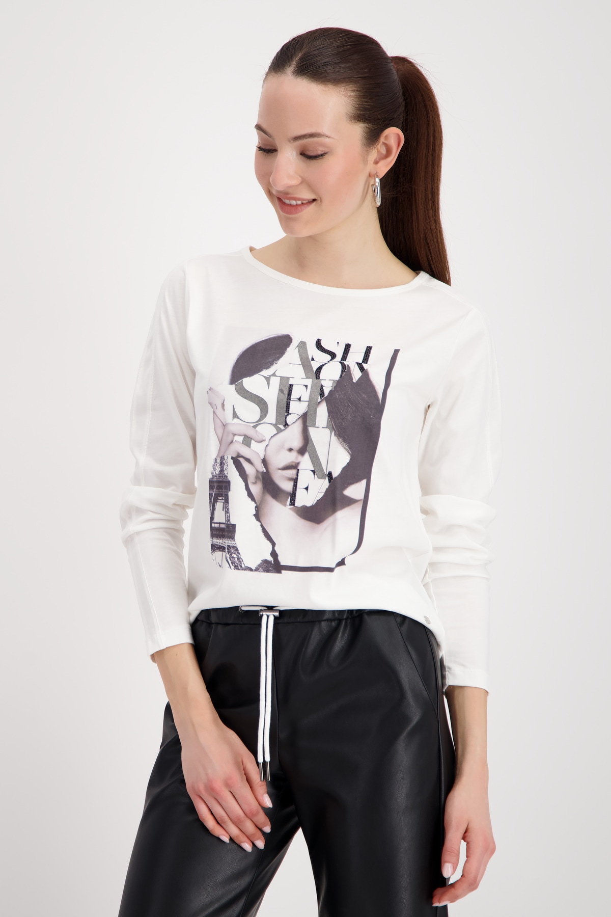 Image of Monari Langarmshirt "Shirt Frau Schrift" Regular fit mit Rundhalsausschnitt
