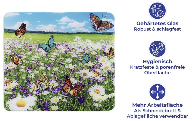 Maximex Schneide- und Abdeckplatte »Modell Sommerwiese«, Spritzschutz, Herdblende, Schneidbrett, für Glaskeramik-Kochfelder