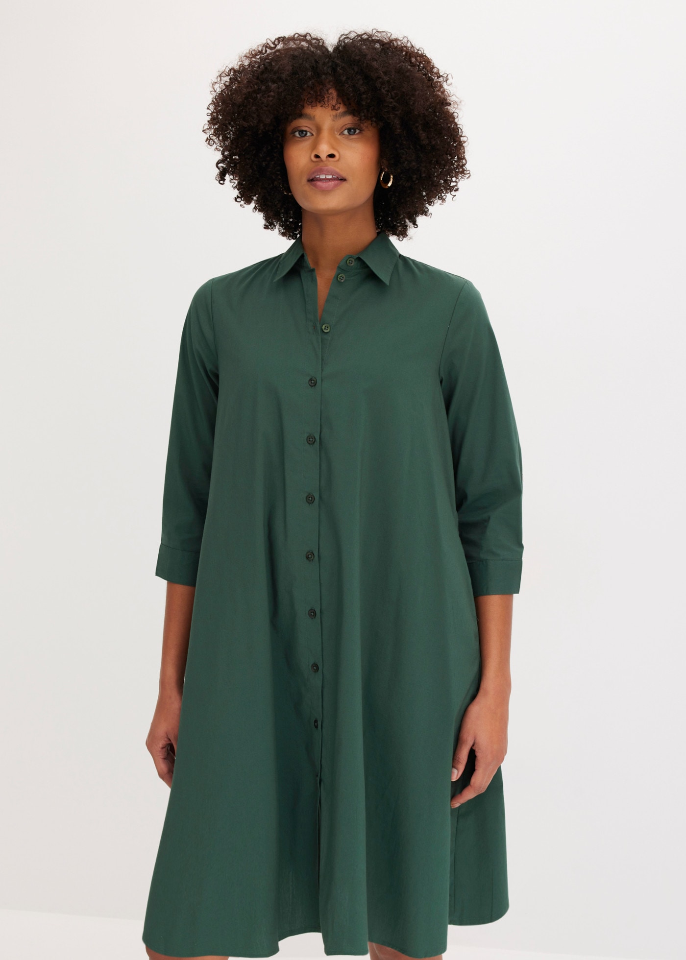 bonprix Robe chemisier Coupe trapèze, manches 3/4, col chemise