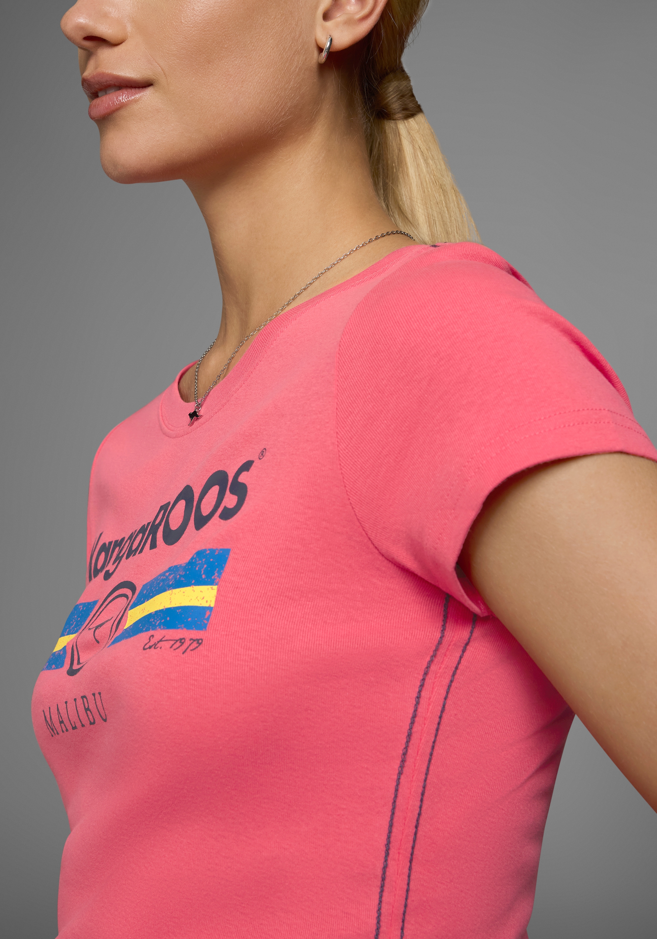 KangaROOS T-Shirt, Kurzarm, unifarben und bedruckt, Rundhalsausschnitt