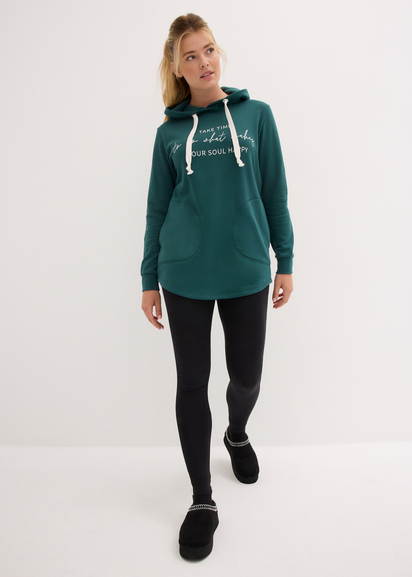 bonprix Jogging »Jogginganzug mit Long-Sweatshirt und Leggings (2-teilig)« zweiteiliges Set, extra langes Sweatshirt, knöchelfreie Leggings