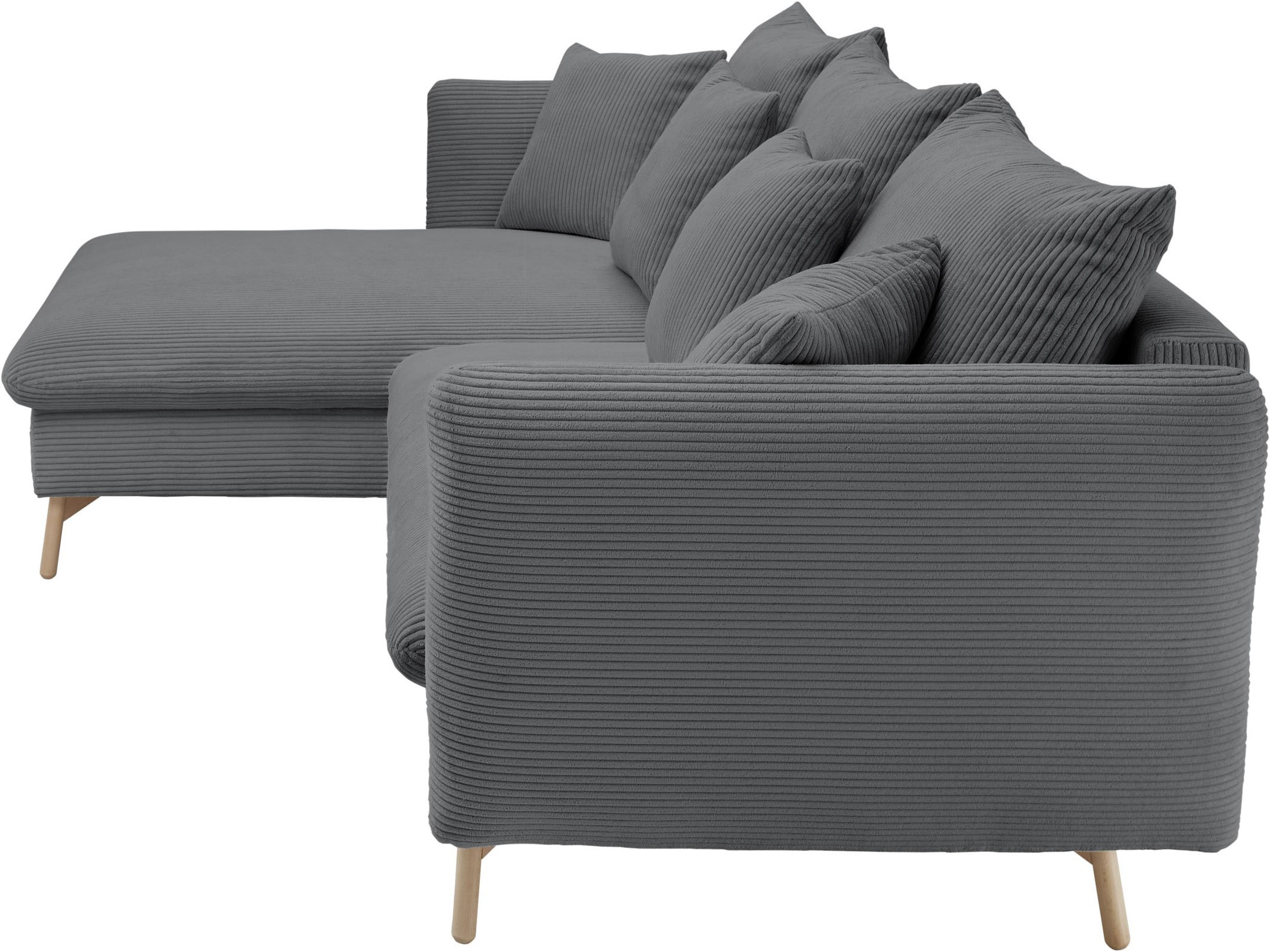 andas Ecksofa »MERLE, 258 cm, L-Form, traumhafter Cord,«, mit Bettfunktion und Bettkasten, Liegefläche 224 x 139