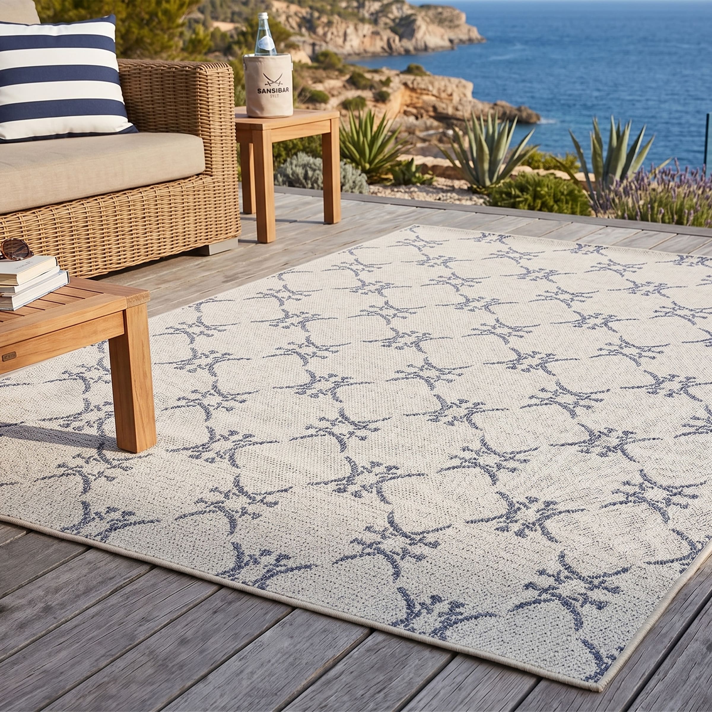 Image of Sansibar Teppich "Nordsee Beach SA-034" rechteckig 5 mm Höhe modernes Design, Motiv: gekreuzte Säbel, In- und Outdoor geeignet
