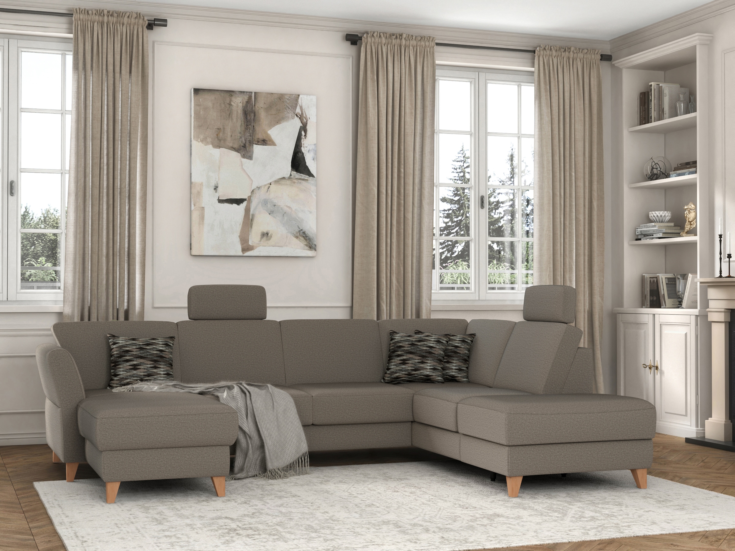 sit&more Wohnlandschaft »Visby U-Form«, wahlweise mit Bettfunktion und Stauraum, frei im Raum stellbar
