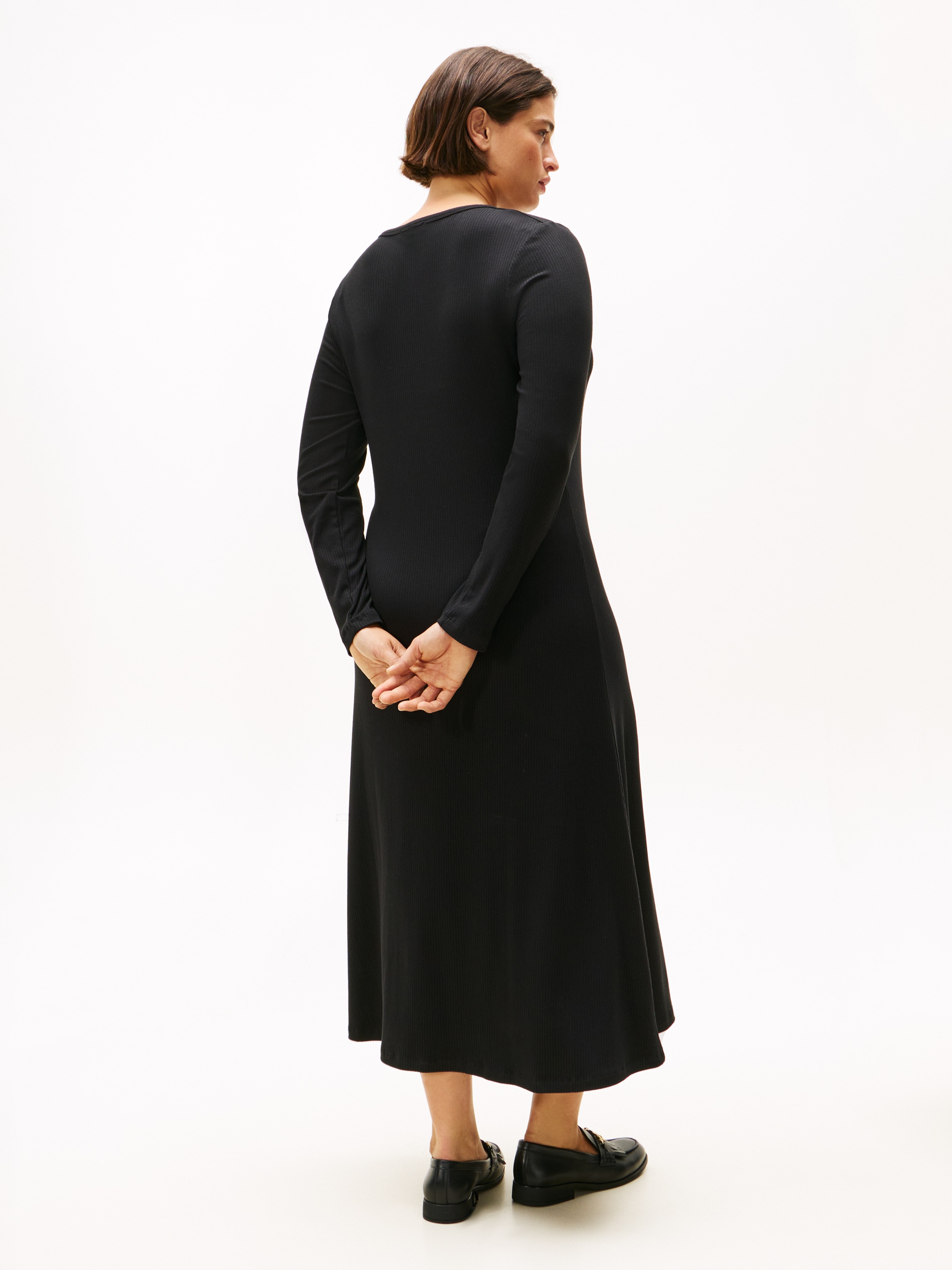 Tommy Hilfiger Curve A-Linien-Kleid »CRV 5X2 RIB FLARE MIDI DRESS LS«, in grossen Grössen, in gerippter Struktur und ausgestellter Form