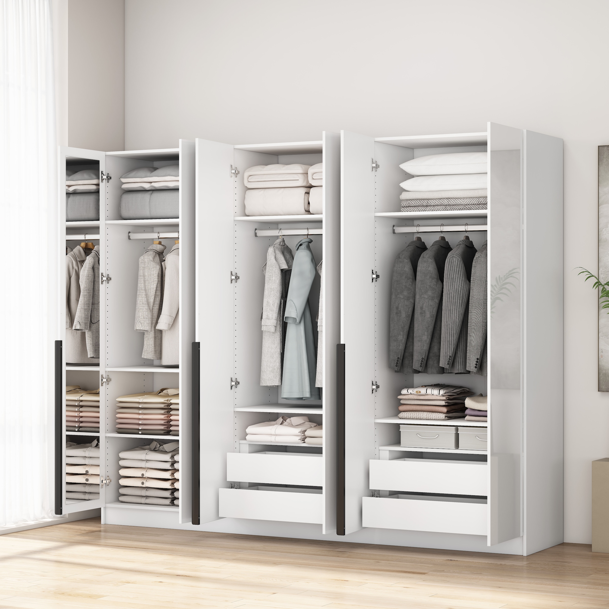 GOODproduct Armoires à vêtements »Annor Schlafzimmerschrank Breite 242cm hochglanz Schrank Garderobe« Armoire à portes battantes avec aménagement intérieur parfait - poignées de porte élégantes