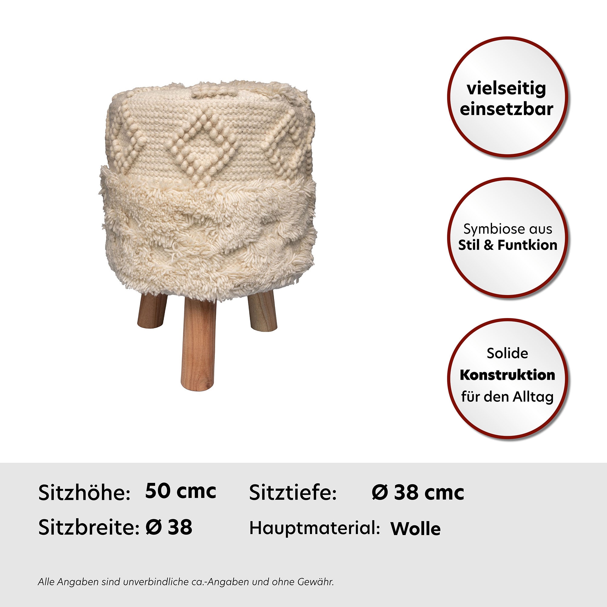Kayoom Sitzhocker »Hocker Bohist 125, charaktergebende Strukturen mit Fransen und Quasten«, (1 St.), handgefertigtes Unikat, Boho-Style, gut kombinierbar