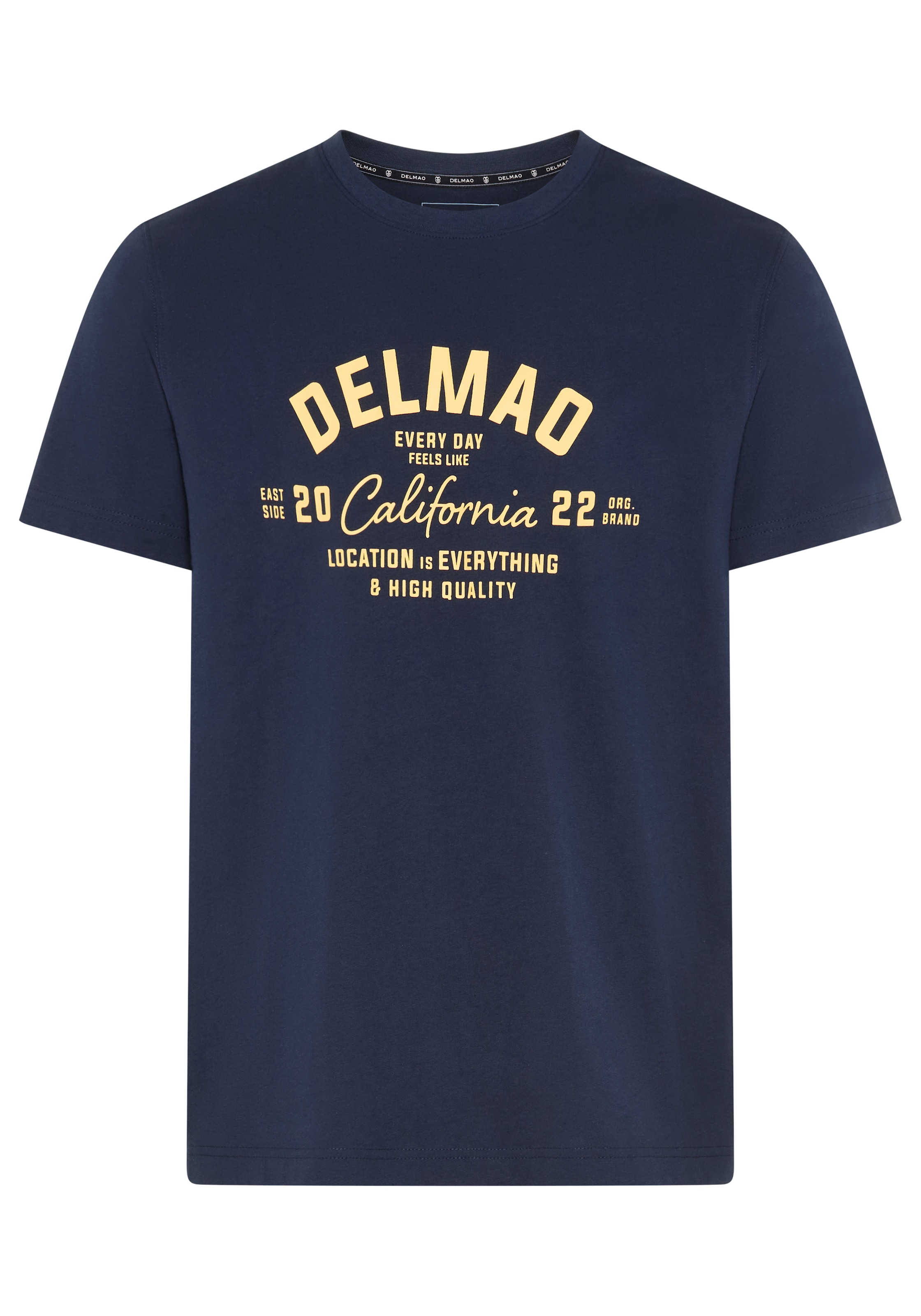 DELMAO Shirt à col rond »Neue Kollektion!« normale Passform, kurzarm, bedruckt, mit Rundhalsausschnitt
