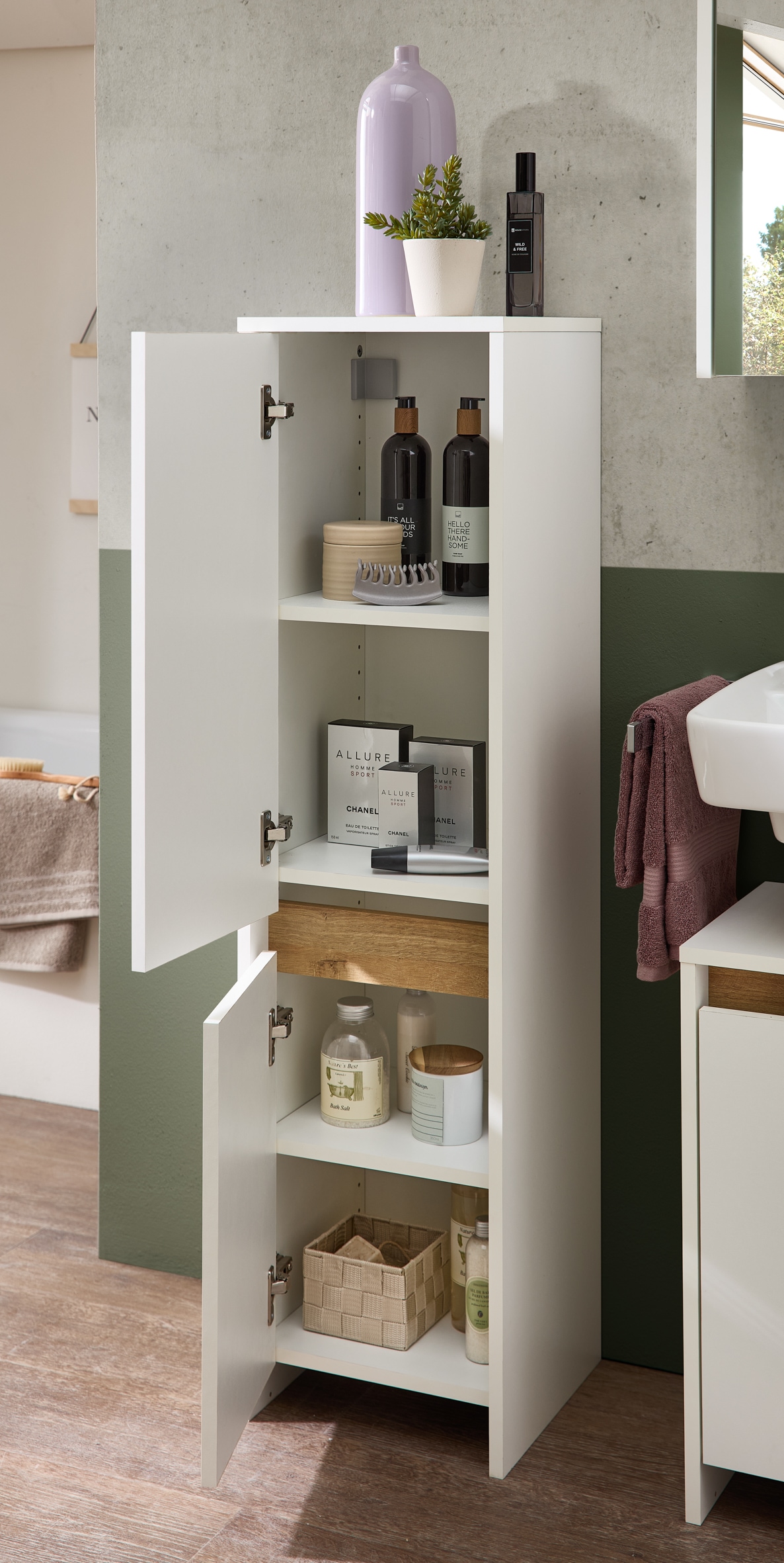 Saphir Armoire intermédiaire »Quickset 100, Badschrank 32,4 cm breit, 2 Türen« 2 étagères amovibles, armoire moyenne pour salle de bains, avec joint accentué