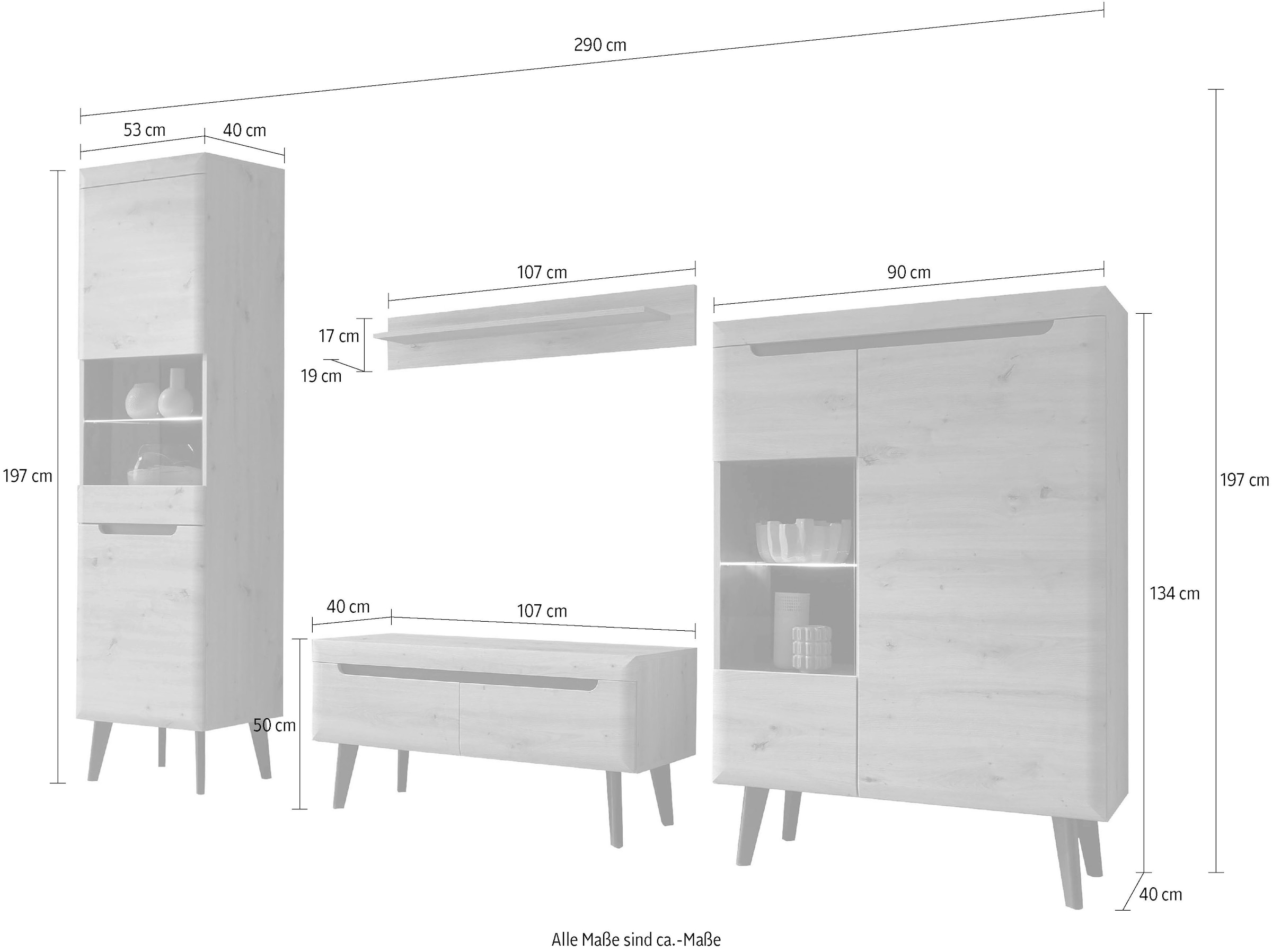 INOSIGN Wohnwand »Wohnwand Torge, Anbauwand im skandinavischen Design, Schrankwand«, (Set, 4 St.)