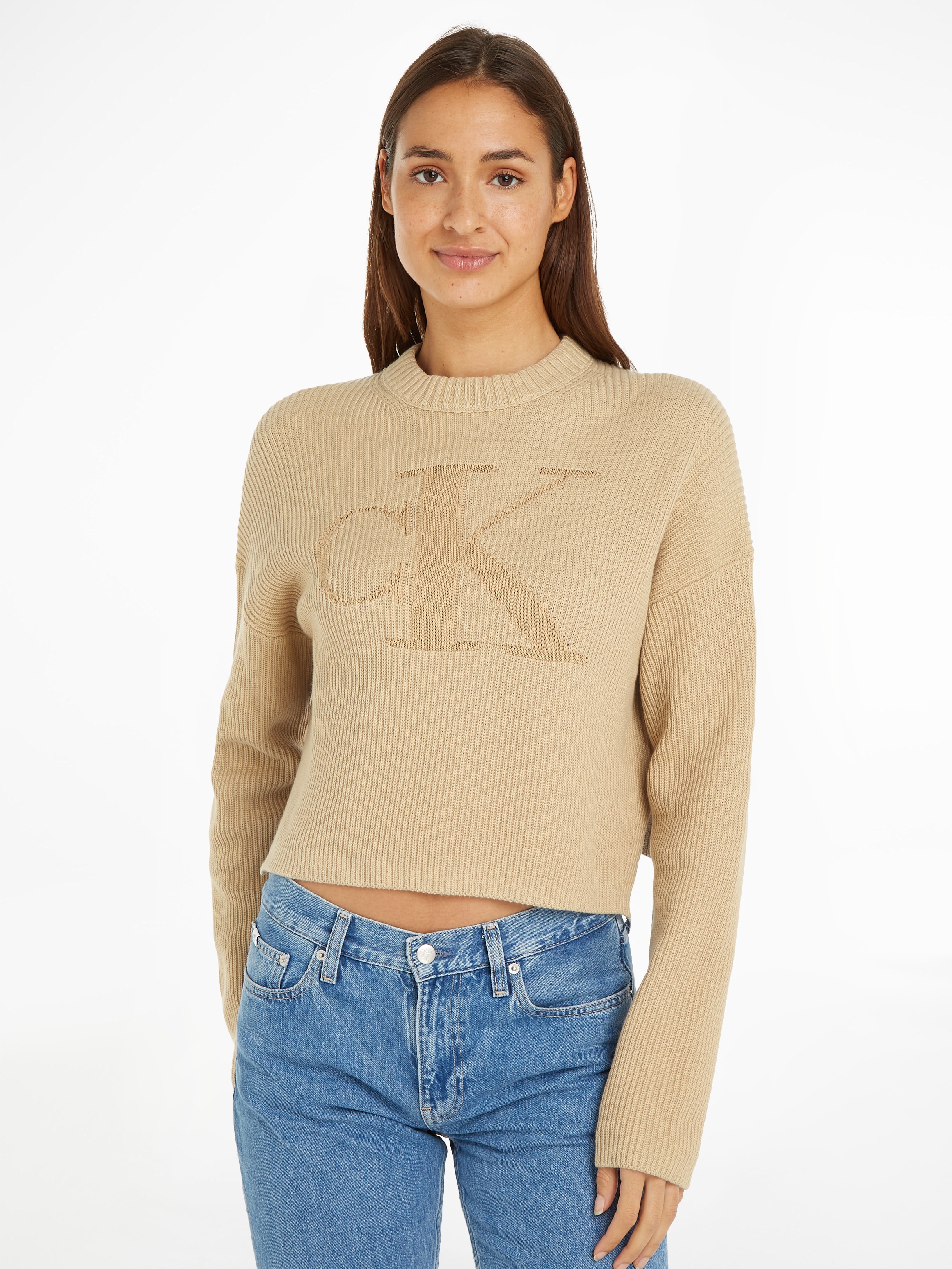 Calvin Klein Jeans Stehkragenpullover »LOGO INTARSIA REGULAR SWEATER«, mit Logostickerei