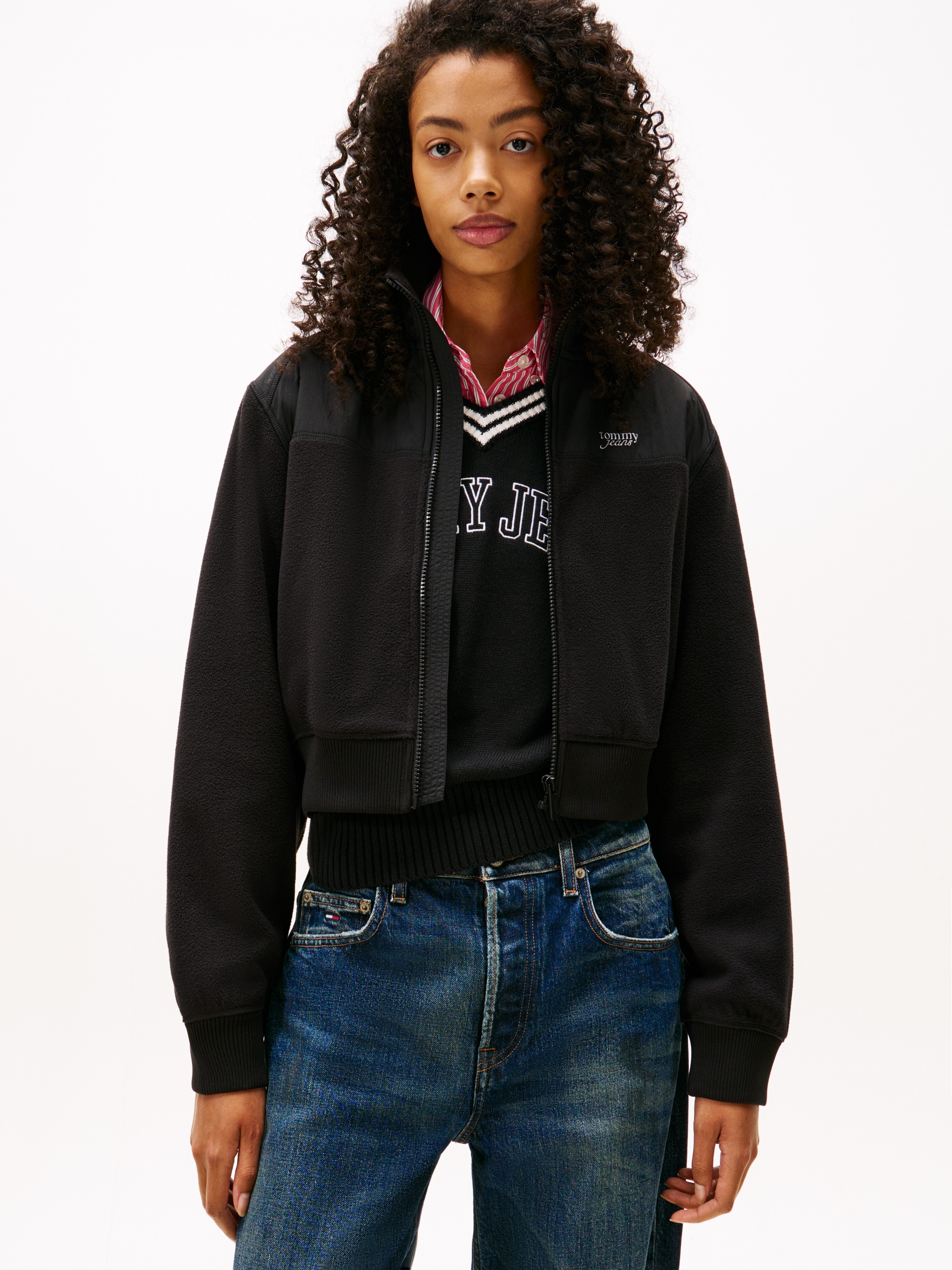 Image of Tommy Jeans Sweatjacke "TJW FABRIC MIX FLEECE ZIP THRU" aus weicher Fleece Qualität