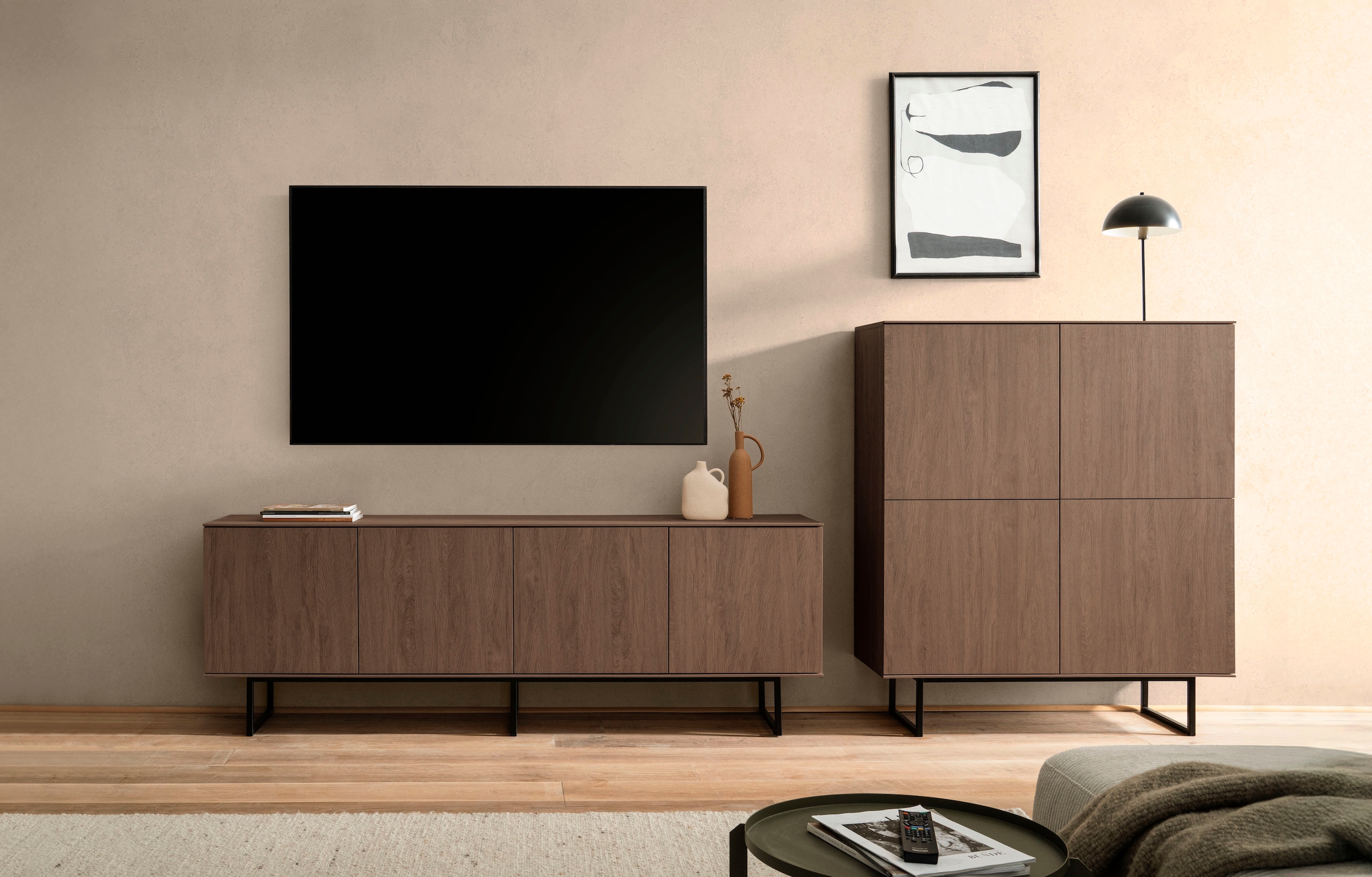 Home affaire Wohnzimmer-Set »Lund, moderne Anbauwand, Wohnzimmer-Set in Stone Oak oder Nussbaum« 2 Stk. tlg.