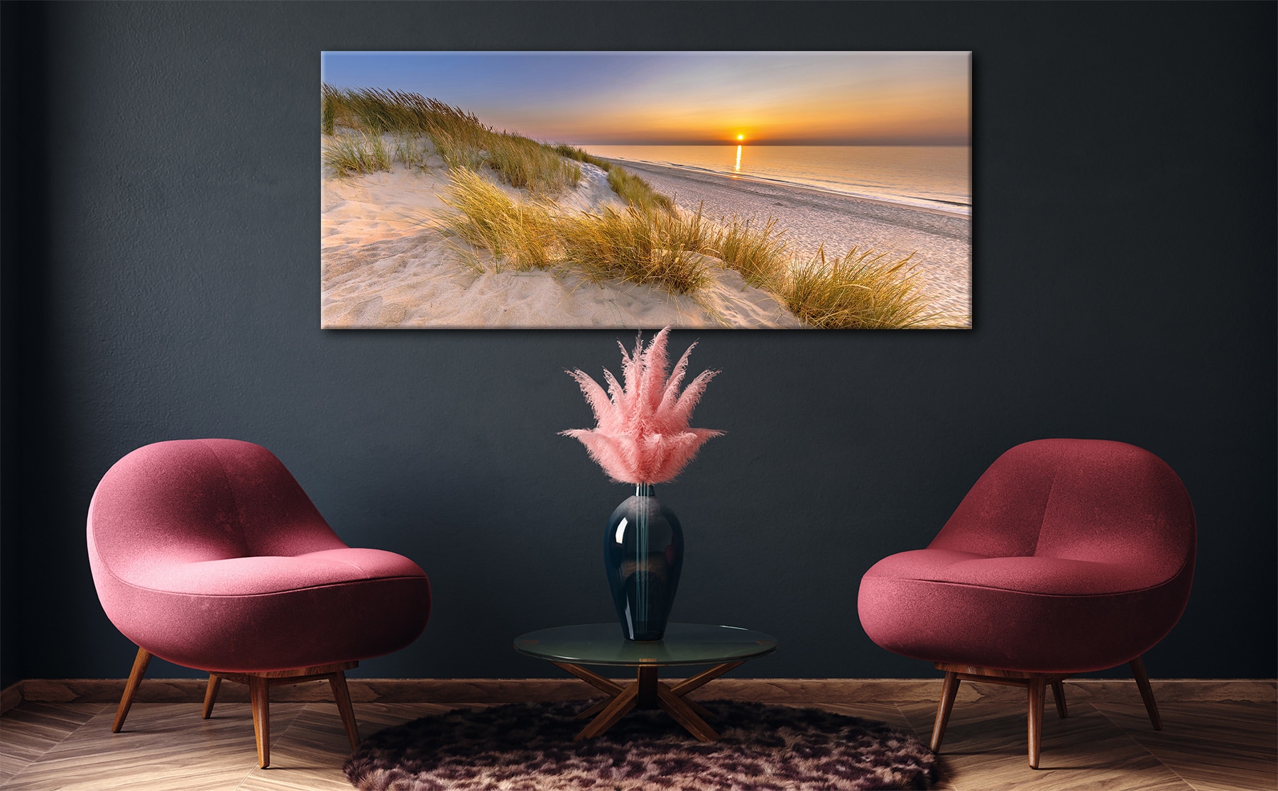 Bönninghoff Bild »Wandbild STRAND 60x140 cm – Leinwandbild Keilrahmen Deko modern« Meer | Sonnenuntergang | Strand auf Keilrahmen gespannt