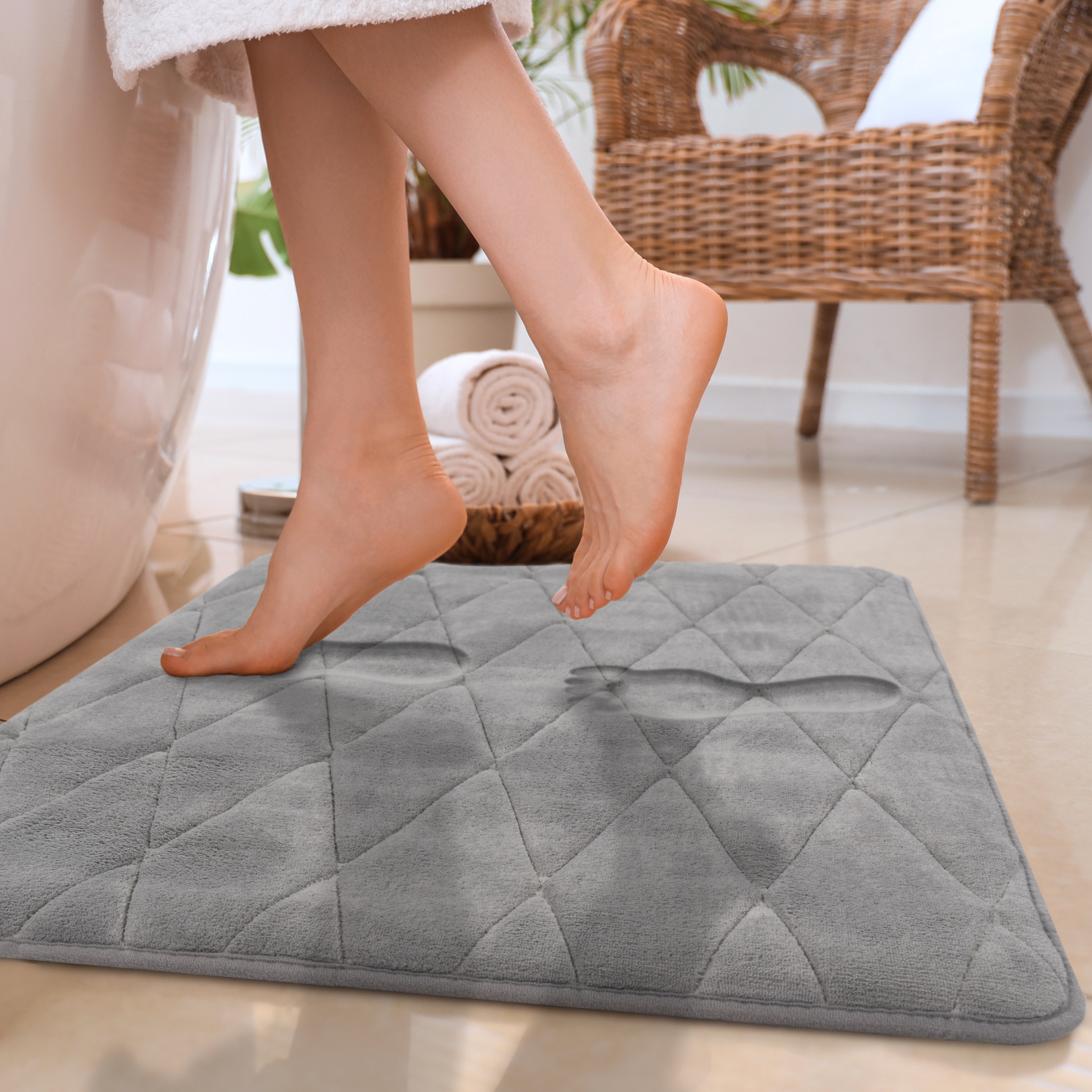 Paco Home Tapis de bain »Corby 254, Memory-Schaum Effekt« Höhe 13 mm Badteppich, Uni Farben, Rauten Muster, Hoch-Tief Effekt