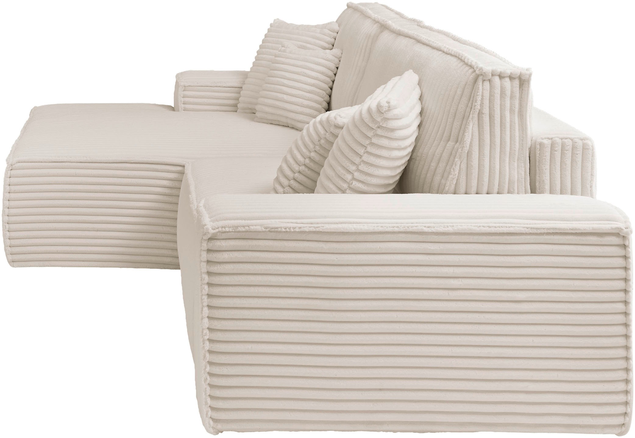 GOODproduct Ecksofa »FINNLEY, L-Form 257 cm, Schlafsofa« mit Bettkasten, in Bouclé, Struktur fein und Mega Cord