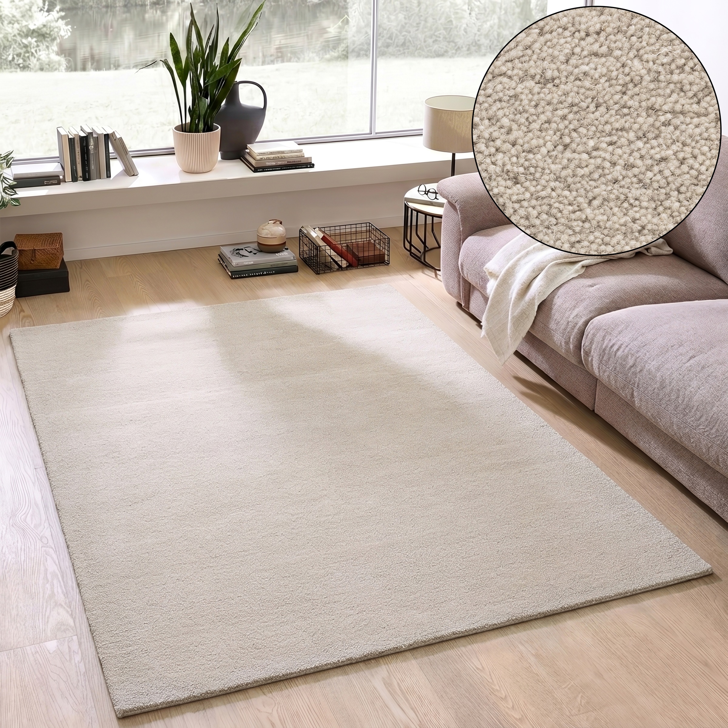 GOODproduct Wollteppich »Gabbo Natur, Handgefertigt, Teppich, reine Wolle, meliert« rechteckig 14 mm Höhe reine Wolle, Uni, Wohnzimmer, Schlafzimmer, Esszimmer
