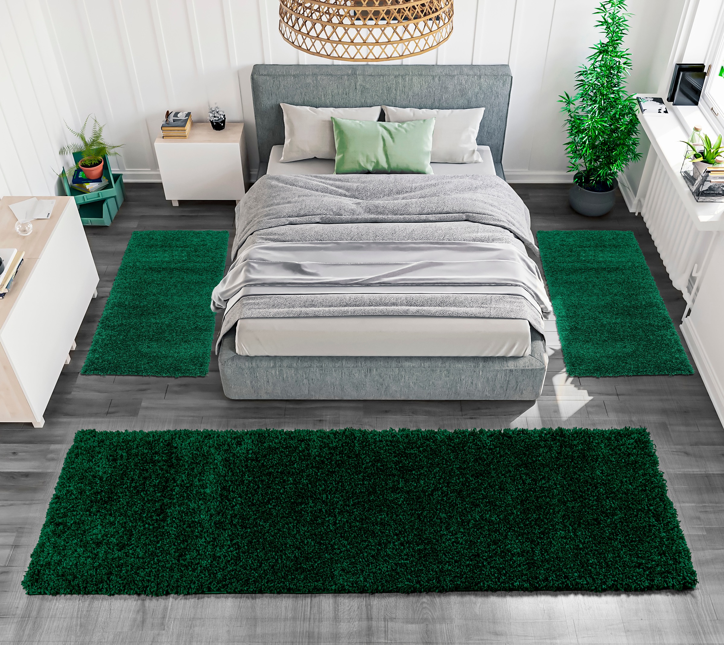 Bruno Banani Bettumrandung »Shaggy Soft«, (3 tlg.), gewebt, Uni-Farben, besonders weich, Bettvorleger, Läufer-Set