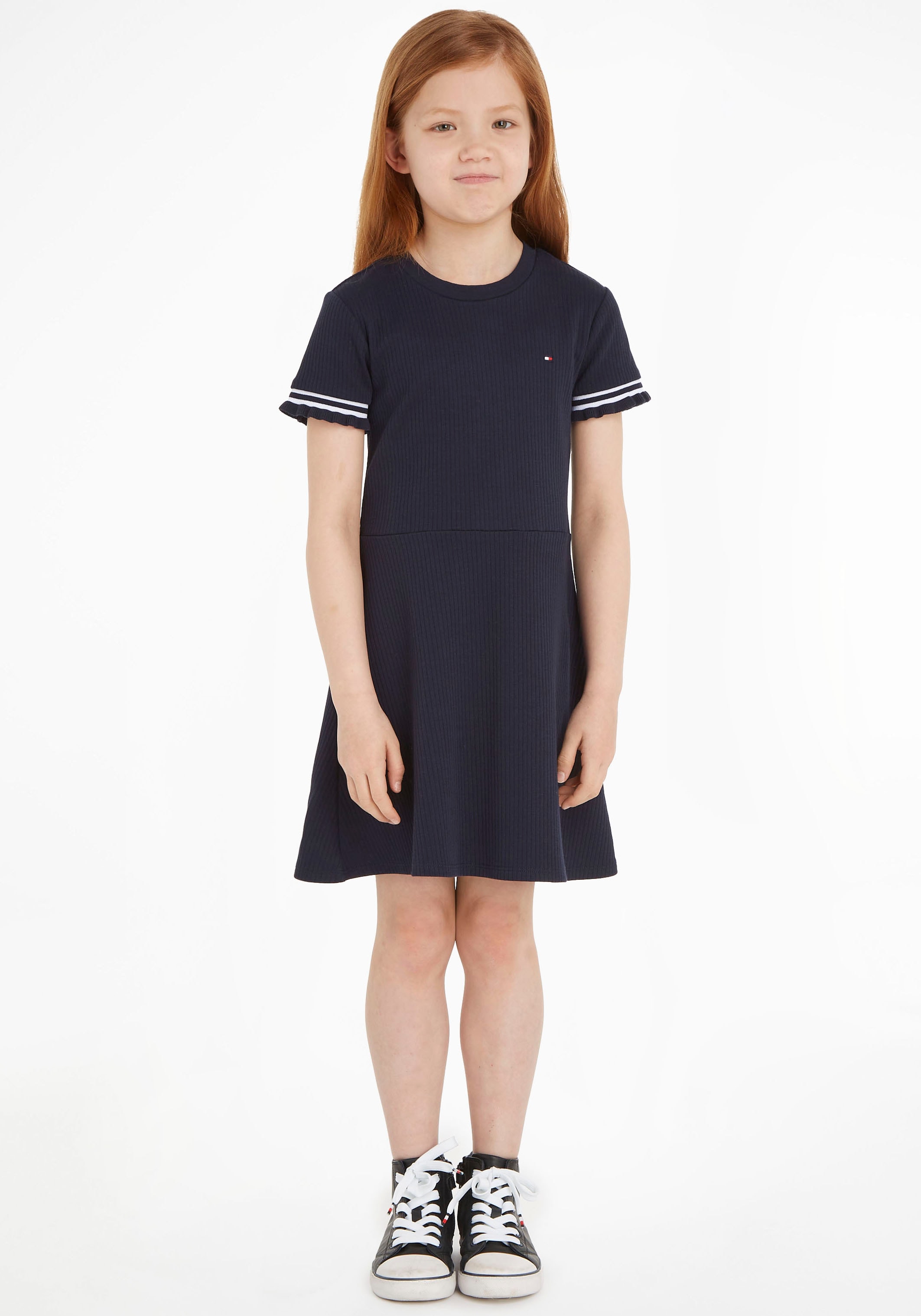 Jerseykleid »RUFFLE RIB KNIT DRESS«, Skaterform, mit Rippenstruktur