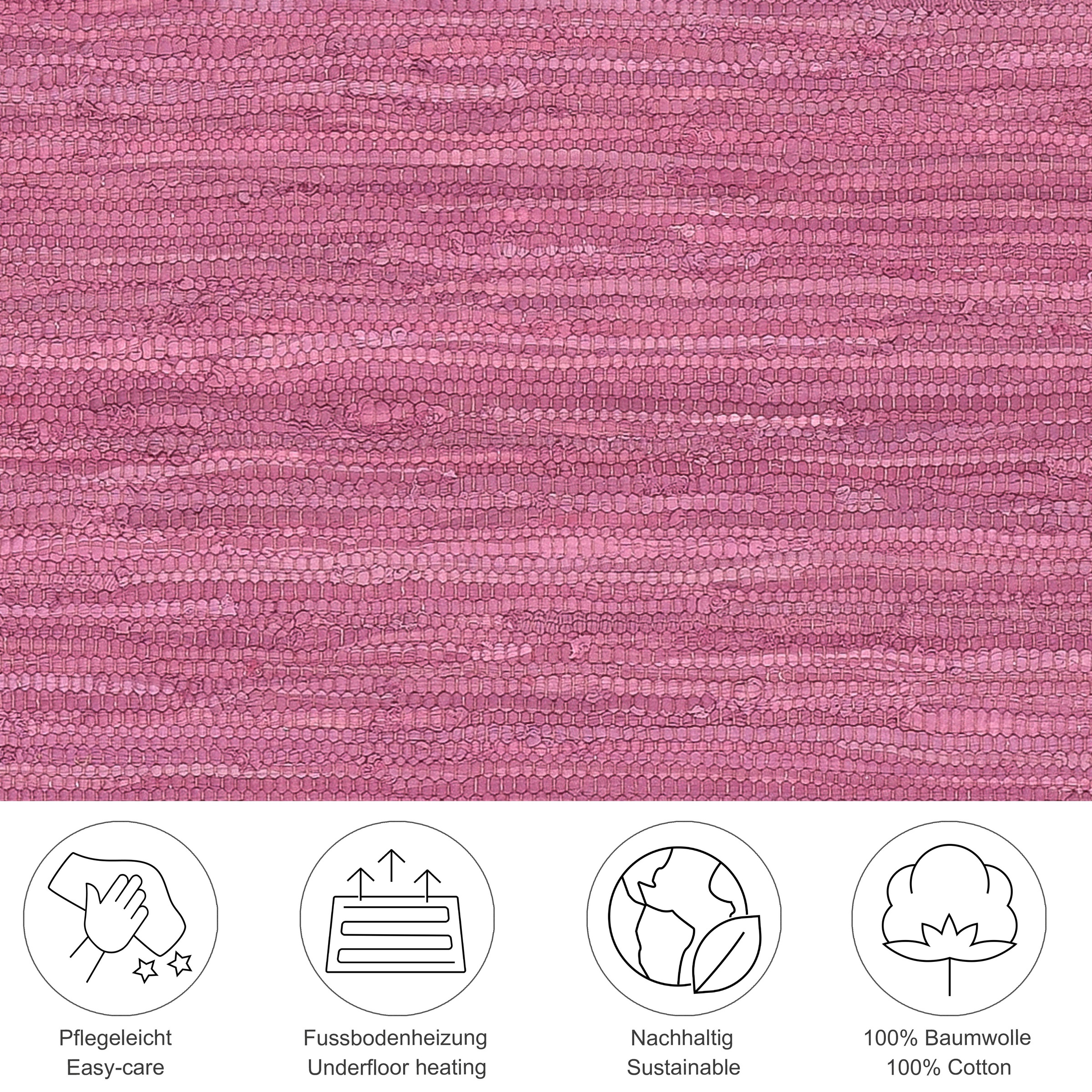 THEKO Tapis »Happy Cotton Fleckerl, handgewebt« Rectangulaire 5 mm Höhe tissu plat, coton pur, chiné, avec franges, aussi en chemin de table