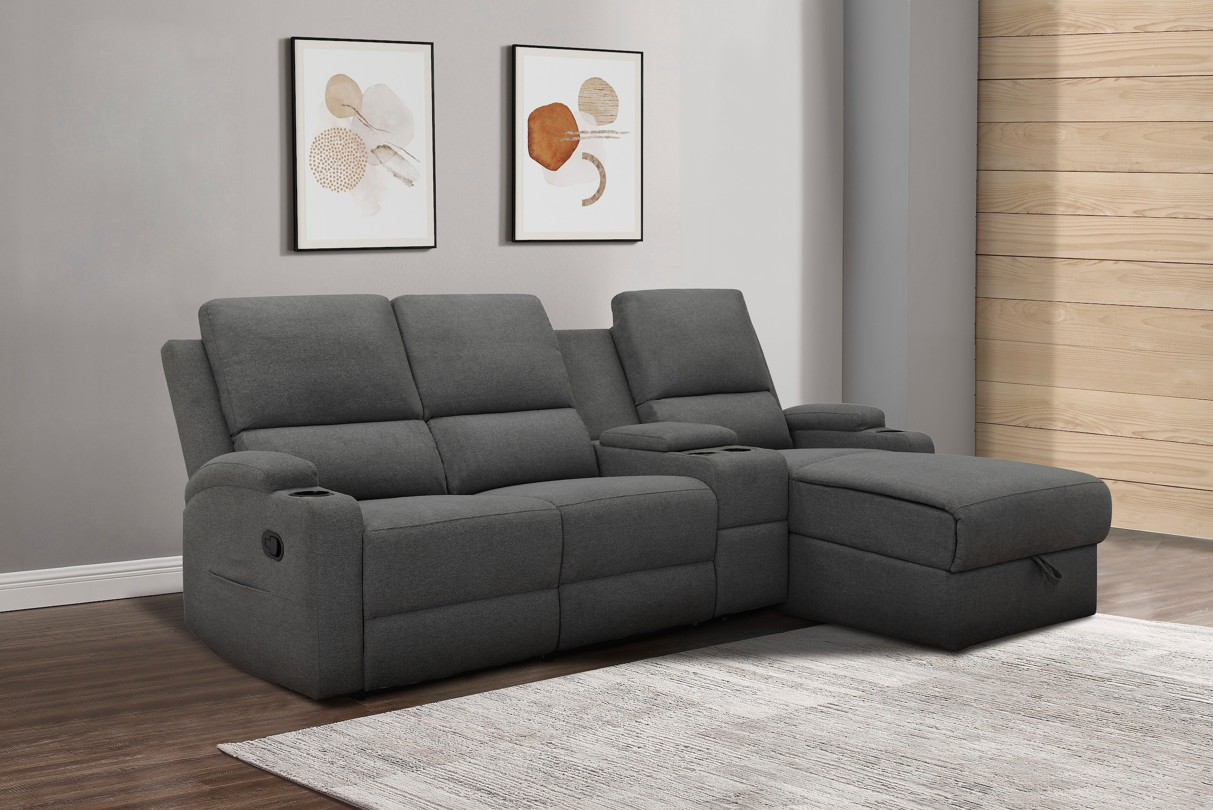 GOODproduct Ecksofa »NAPORI Struktur, Multimediasofa, 3er Kinosessel XXL, L-Form« Kinosofa, manuelle o. elektr. Relaxfunktion, Staufach, Getränkehalter