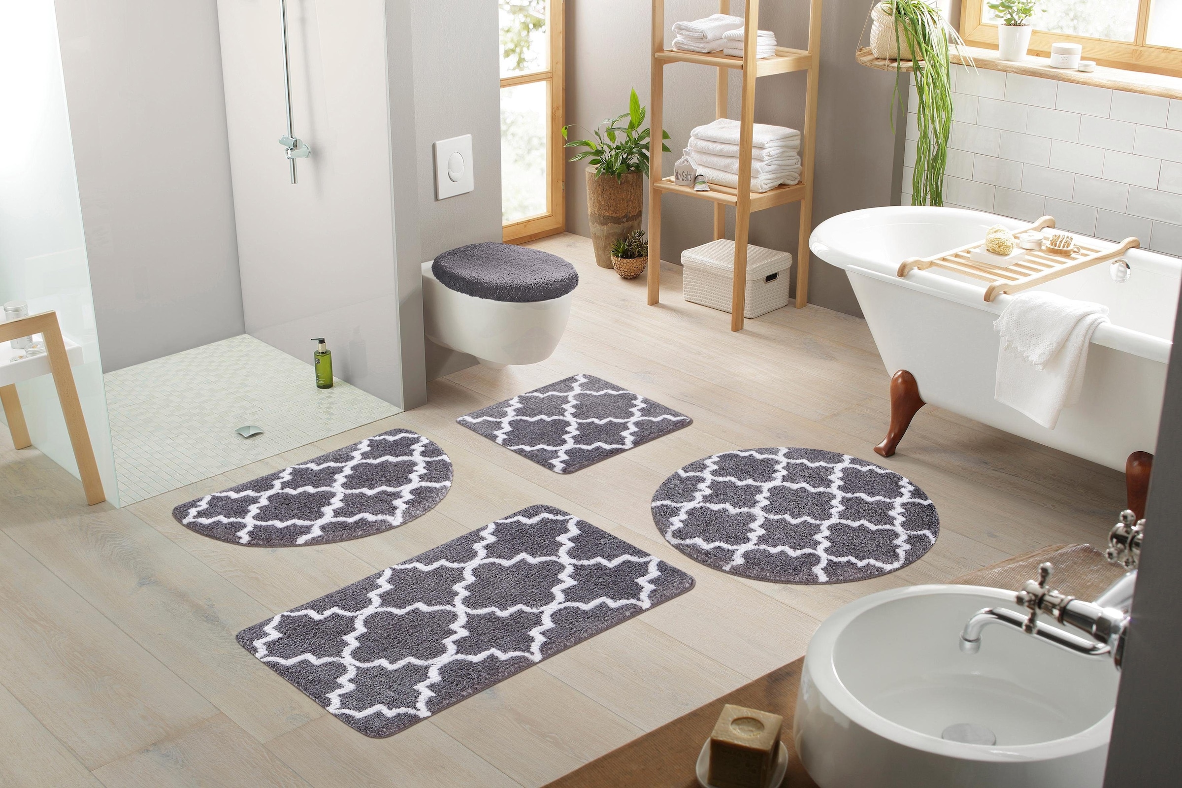 my home Badematte »Suzie«, rutschhemmend beschichtet, strapazierfähig-fussbodenheizungsgeeignet-schnell trocknend, Muster, Badteppich, Badematten auch als 3 teiliges Set & rund