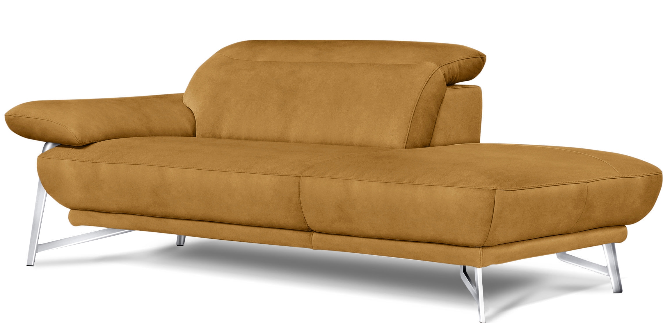 Egoitaliano Ottomane »Anais, erstklassiges Designsofa, Breite 179 cm, Fussfarbe chrom« Kopfteil verstellbar, Luxus-Microfaser Lederoptik, gelb