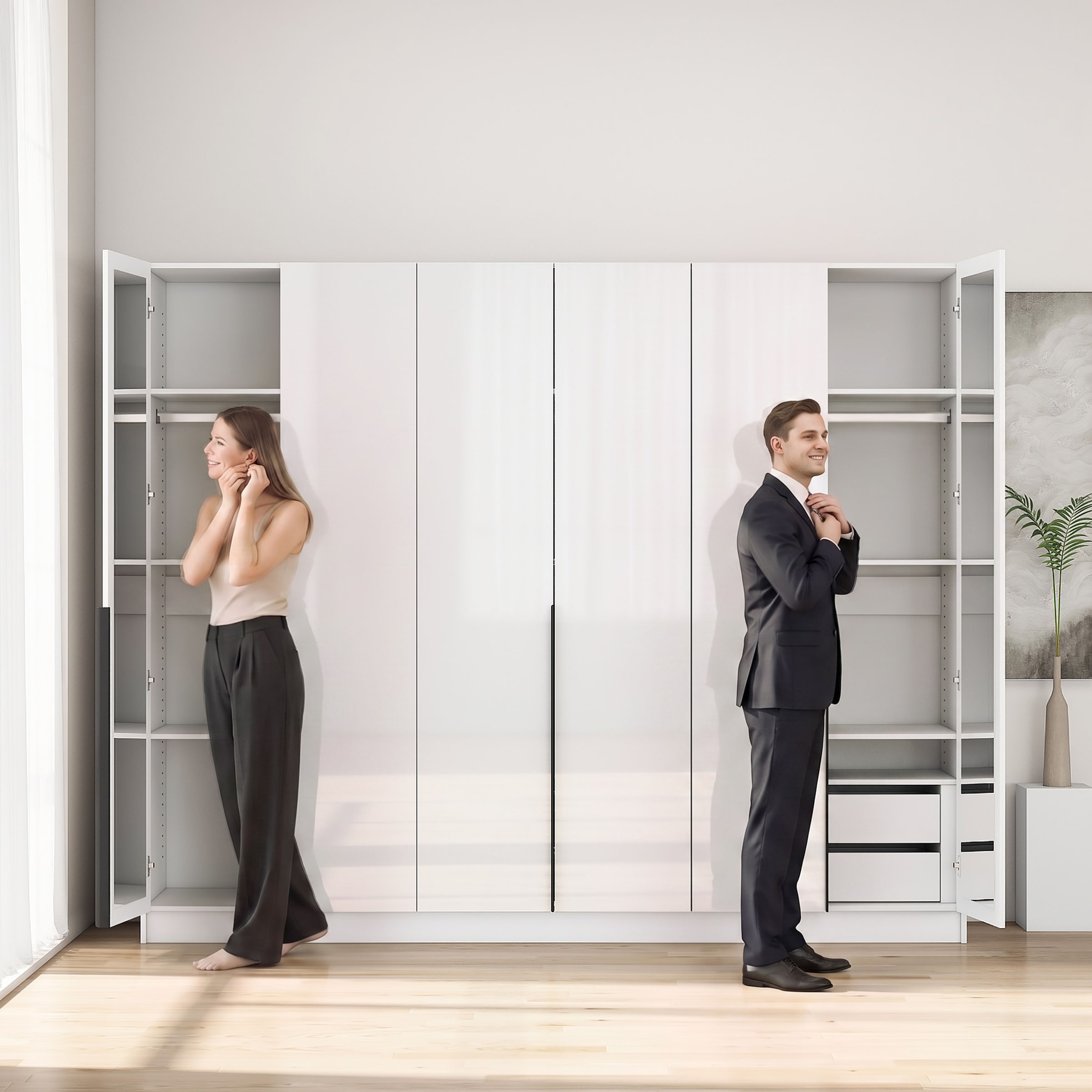 GOODproduct Armoires à vêtements »Annor Schlafzimmerschrank Breite 242cm hochglanz Schrank Garderobe« Armoire à portes battantes avec aménagement intérieur parfait - poignées de porte élégantes