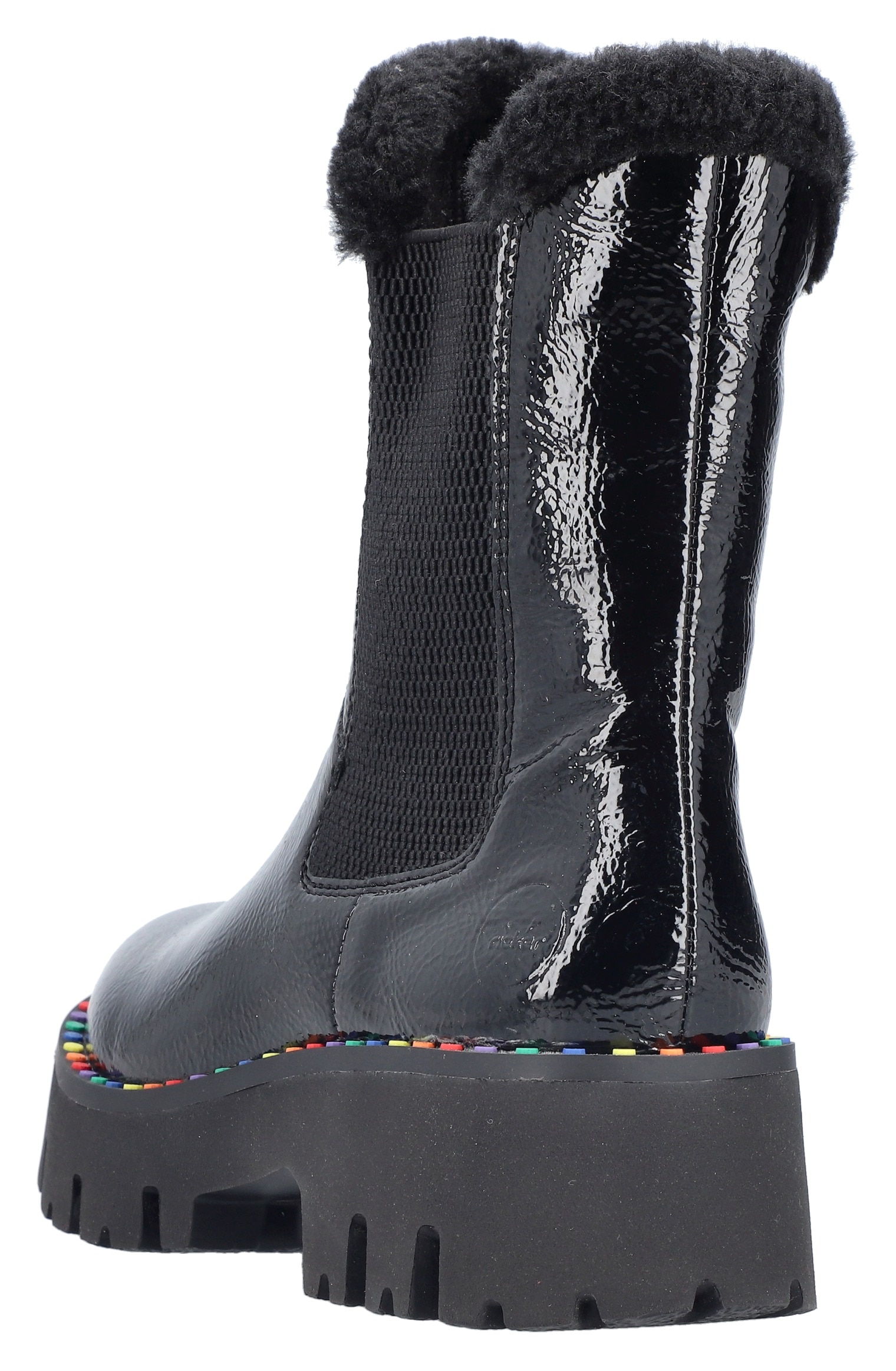 Rieker Winterstiefelette  Plateauboots, Winterboots, Lack-Stiefelette mit buntem Sohlenrand